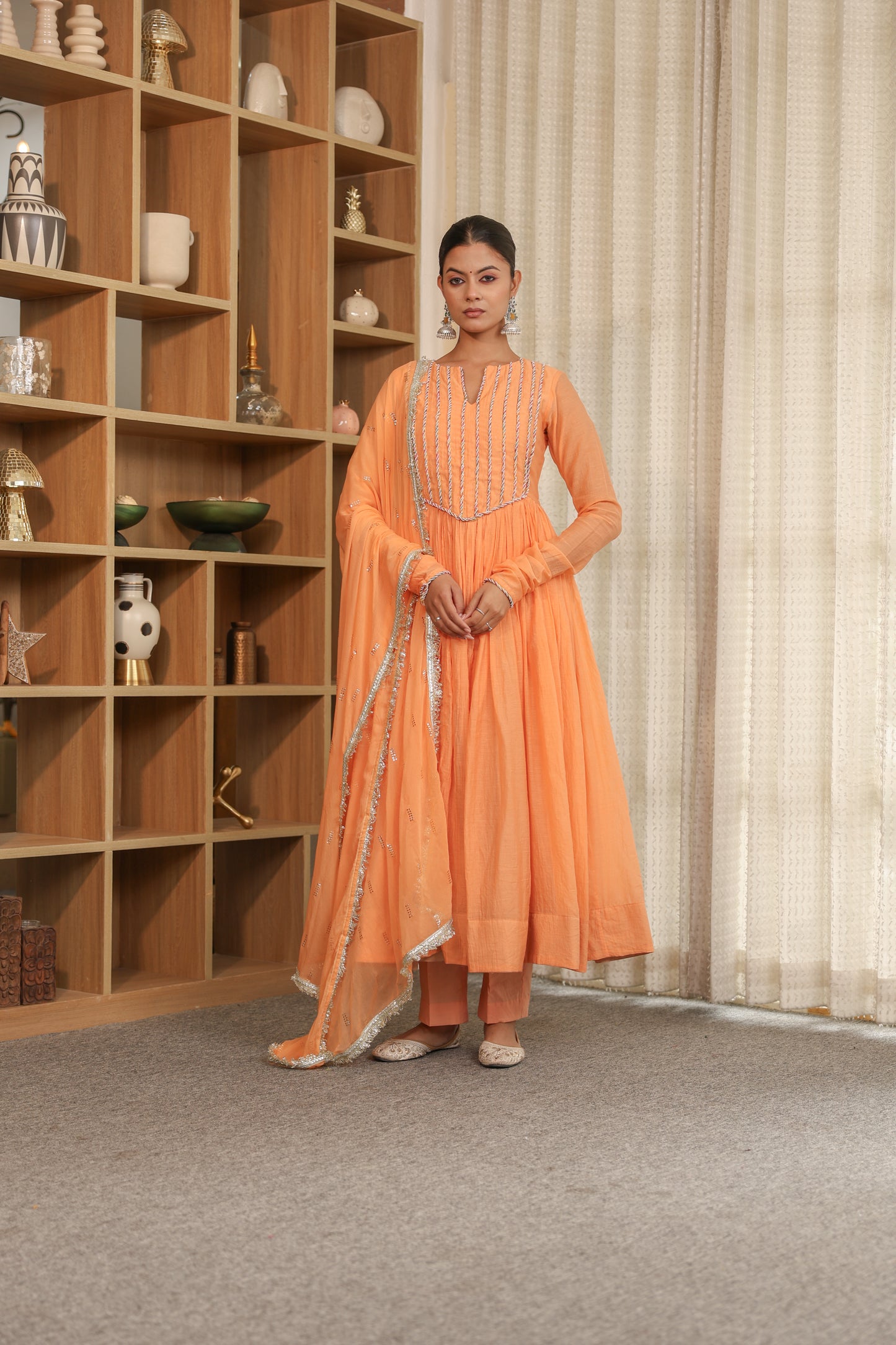 Gulnar Peach Anarkali Set