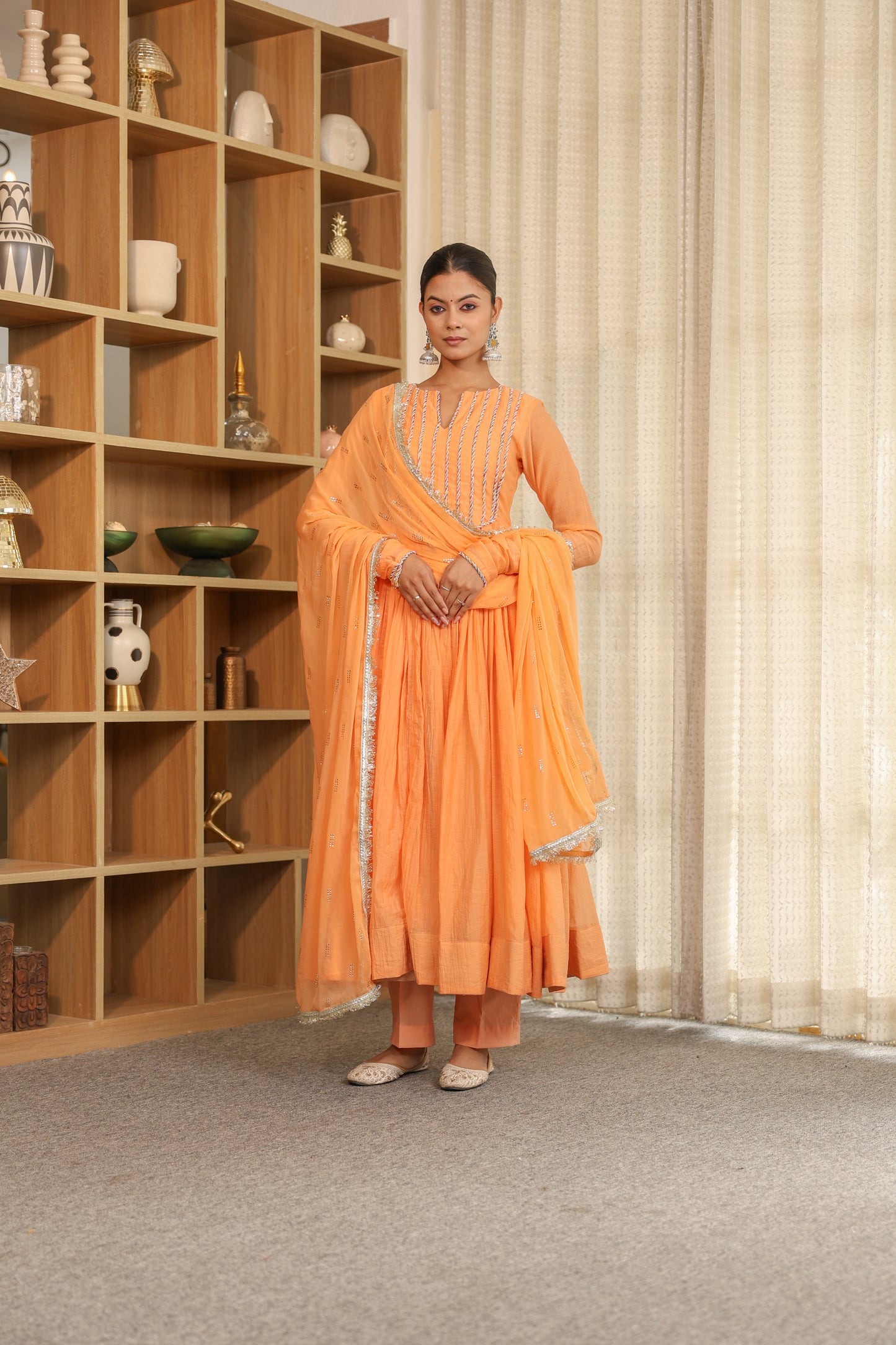 Gulnar Peach Anarkali Set