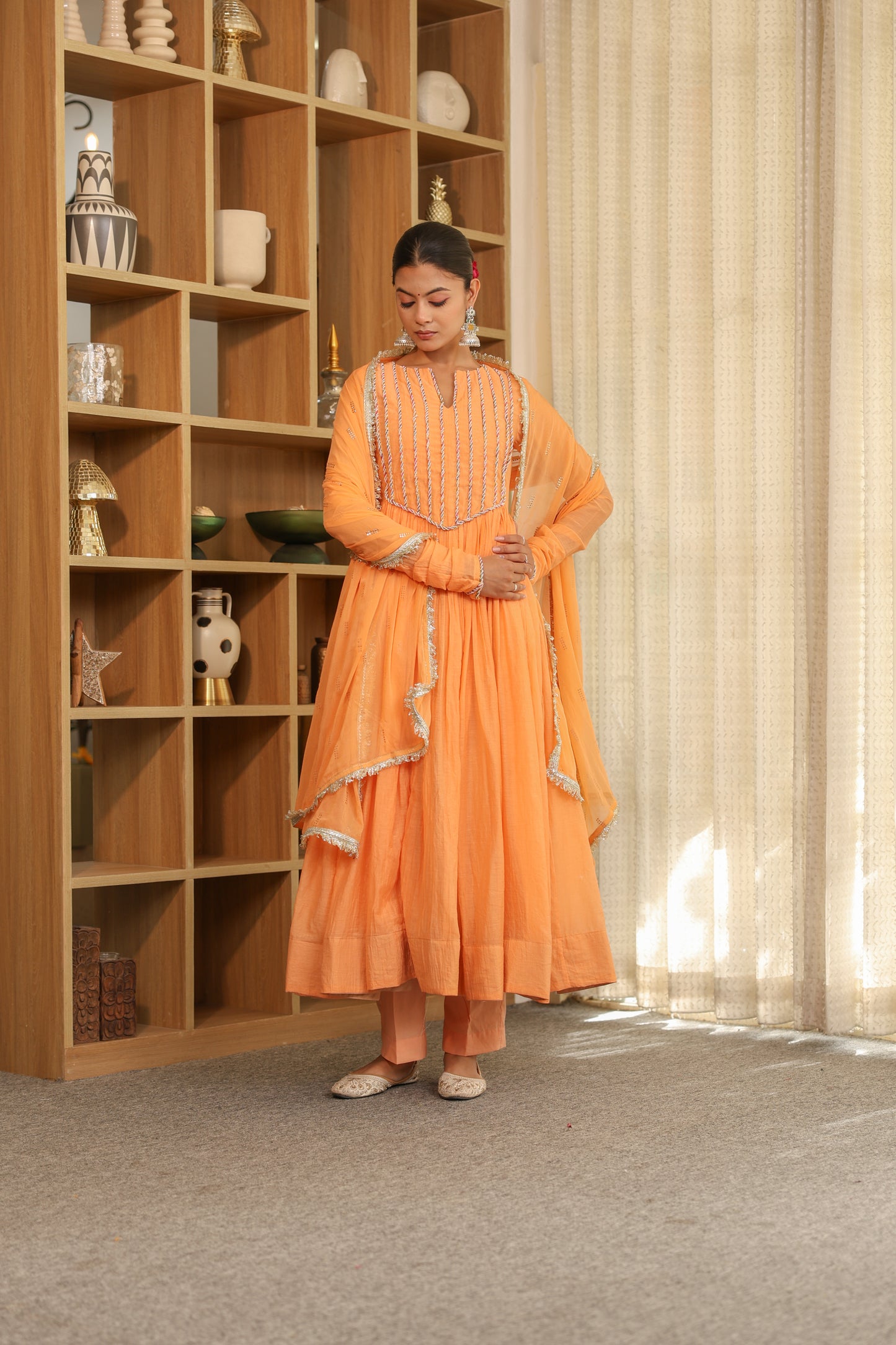 Gulnar Peach Anarkali Set