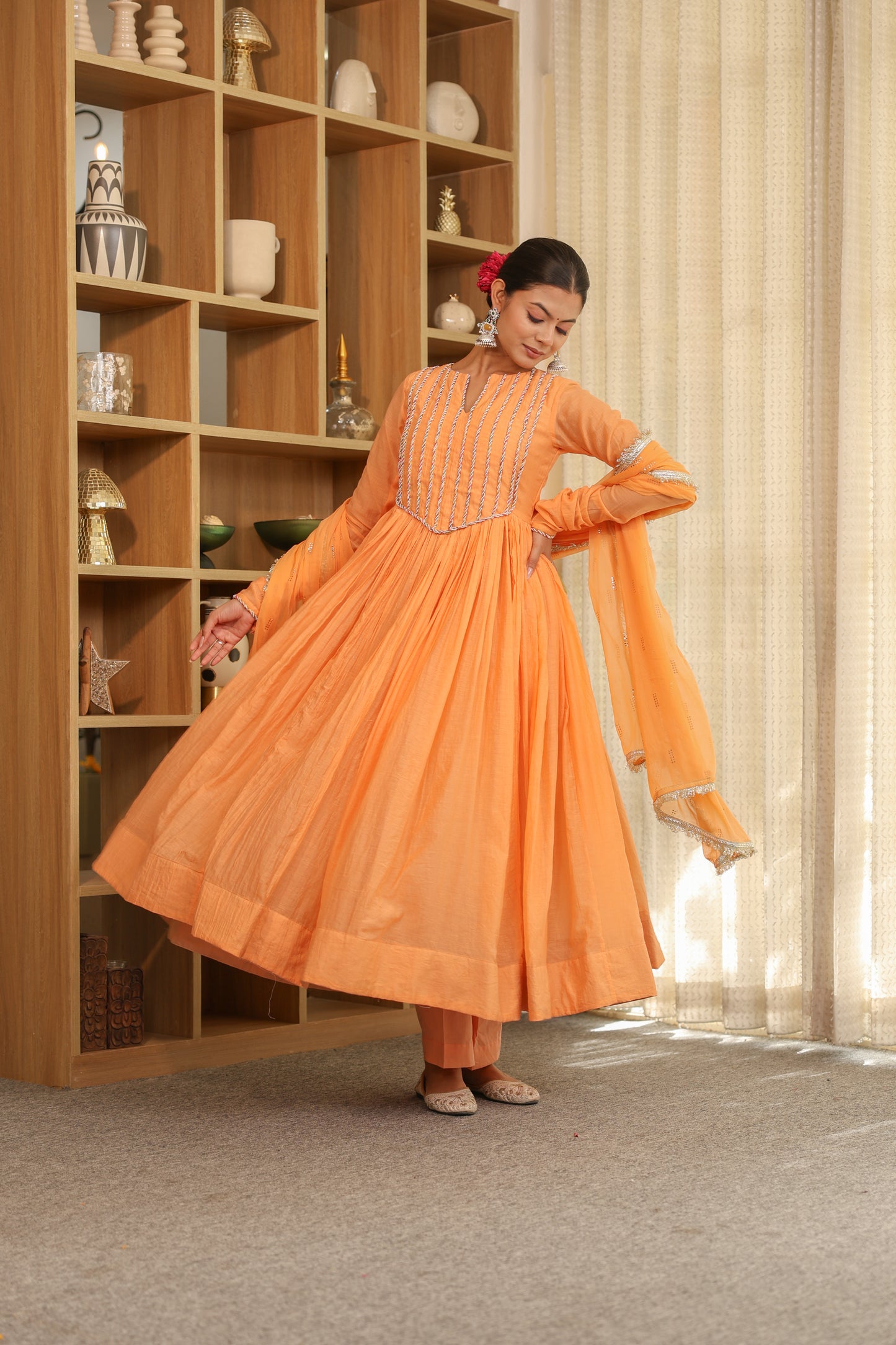Gulnar Peach Anarkali Set