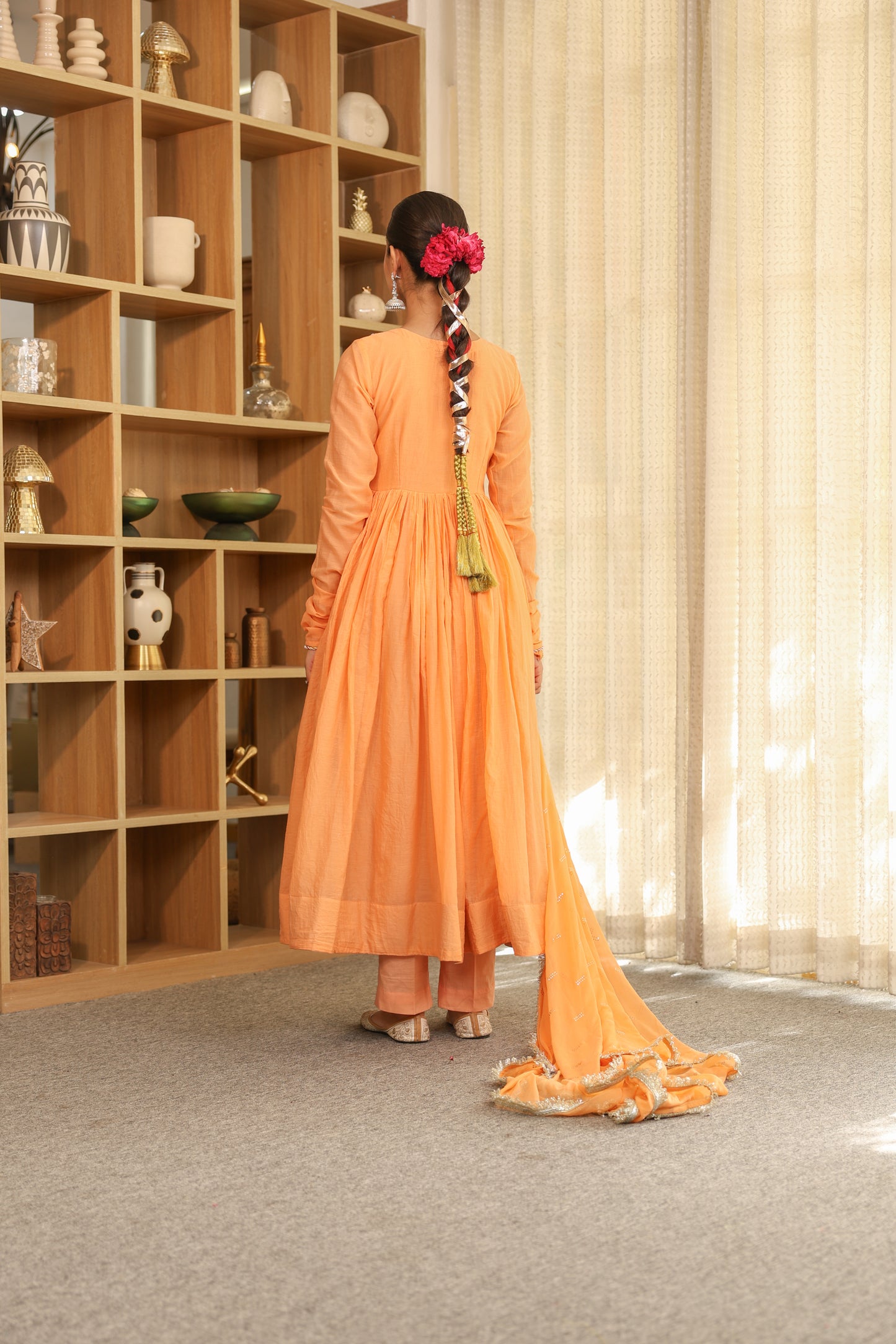 Gulnar Peach Anarkali Set