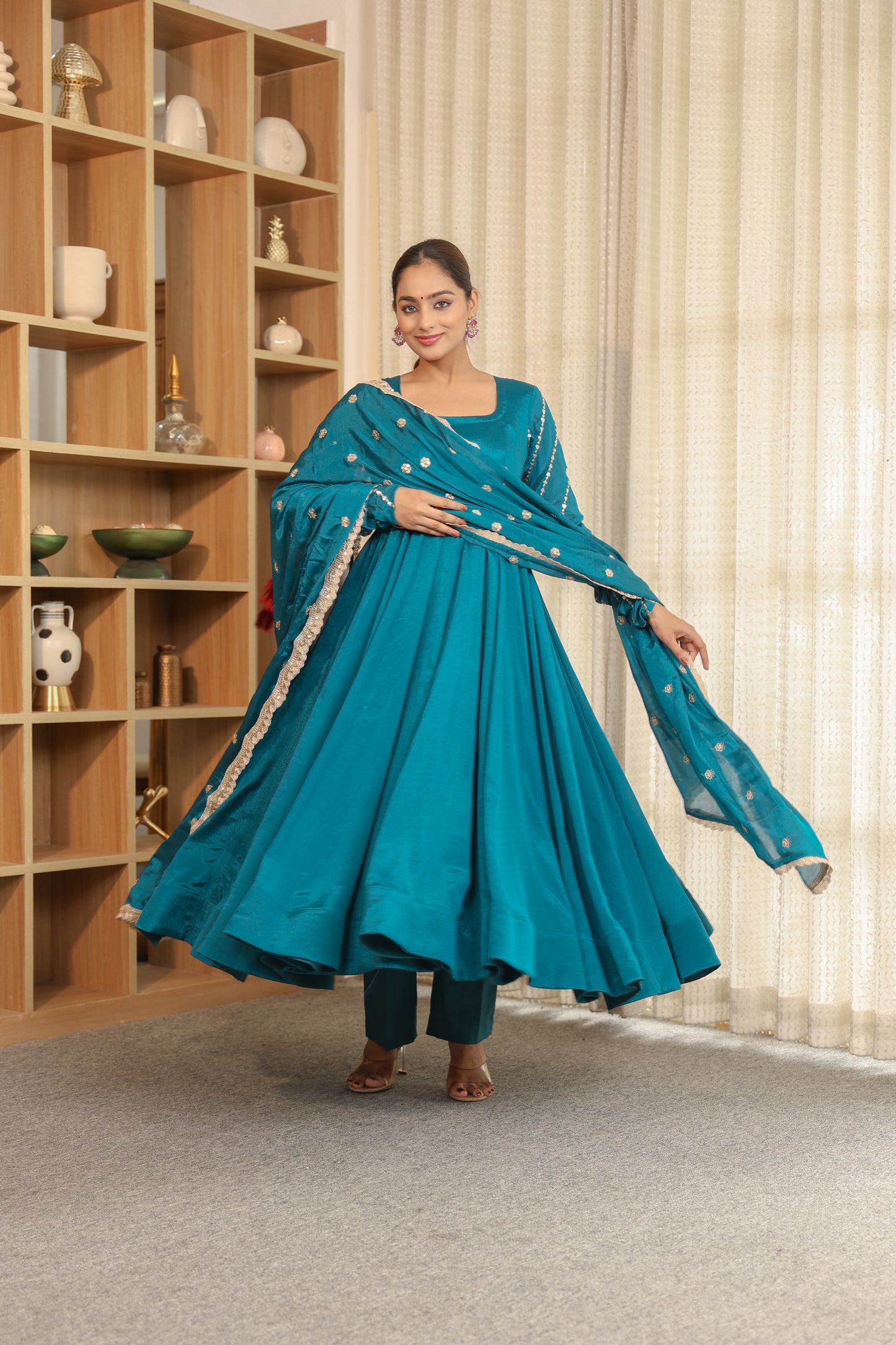 Zehra Teal Anarkali Set