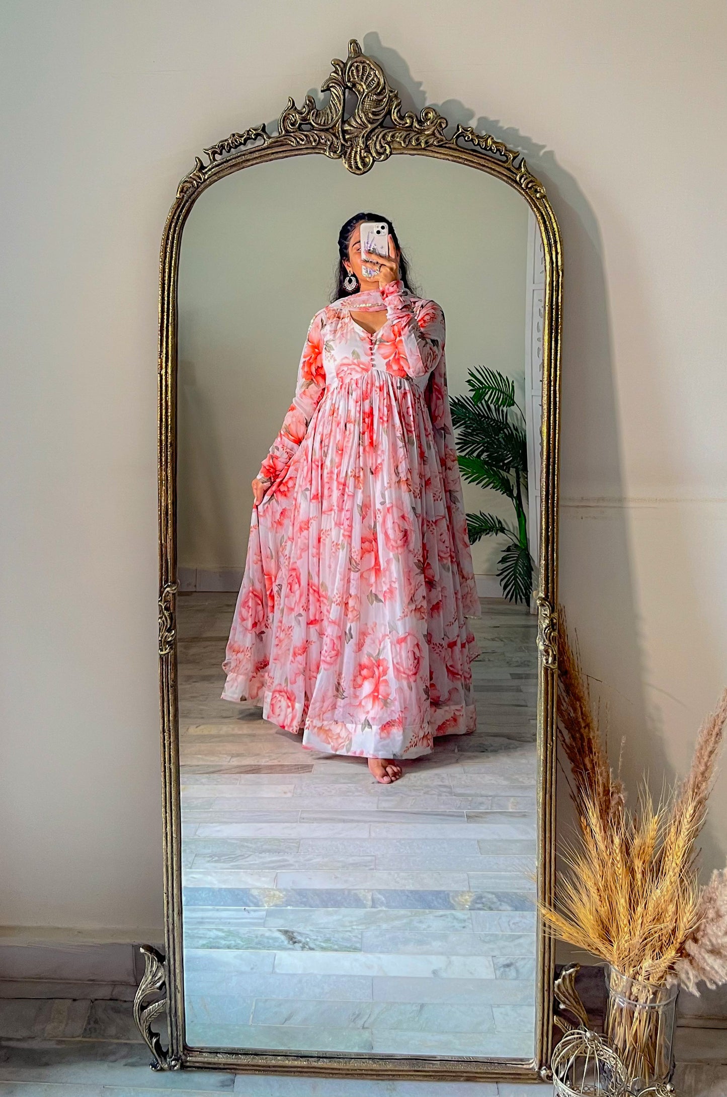 White floral Anarkali set