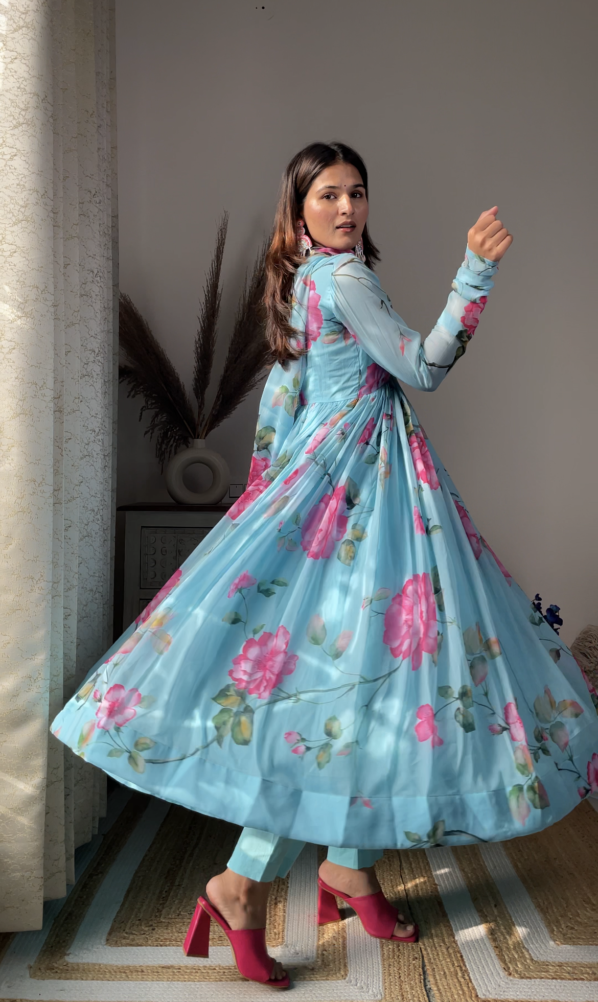 Sky Anarkali Set
