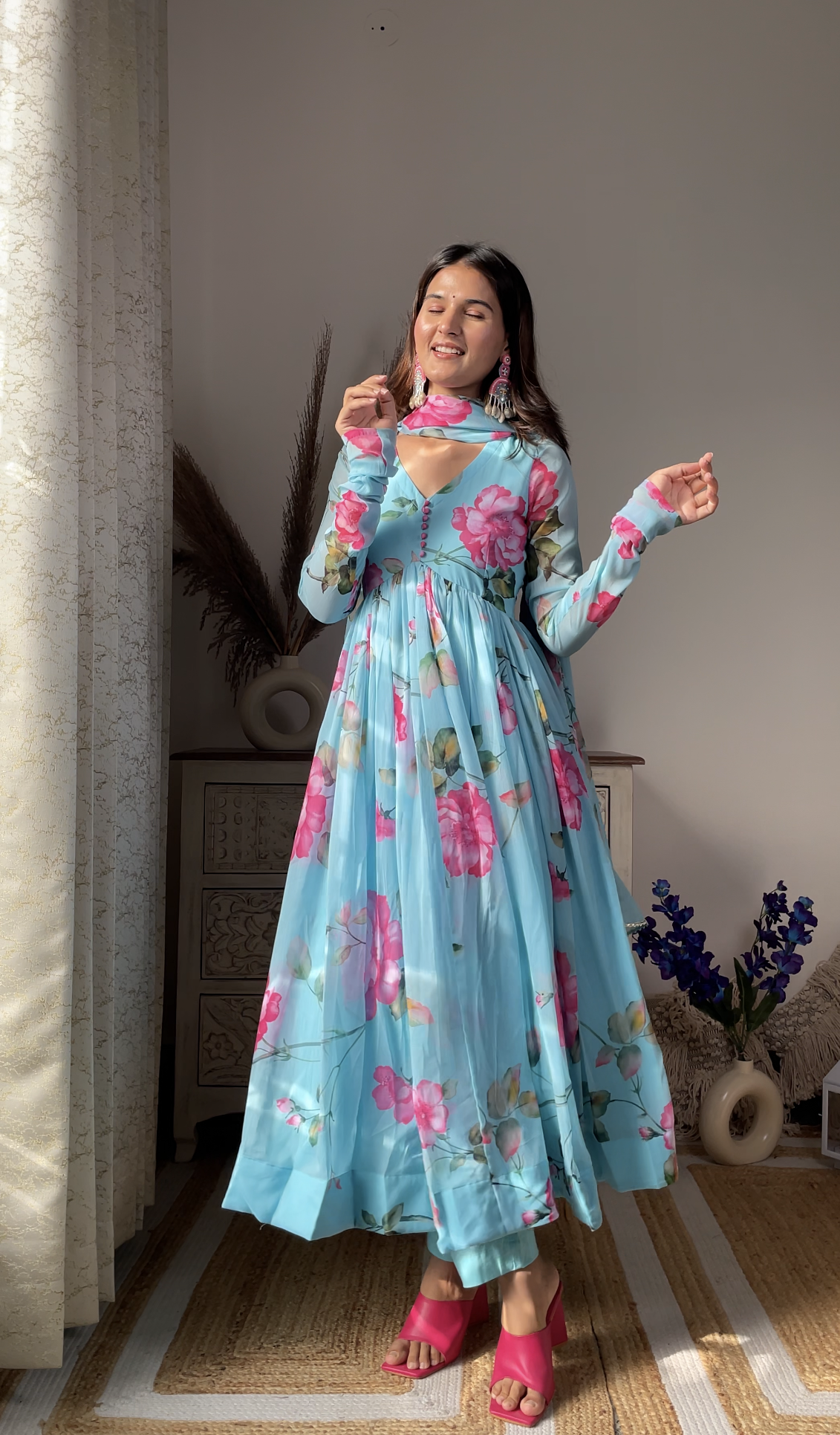 Sky Anarkali Set