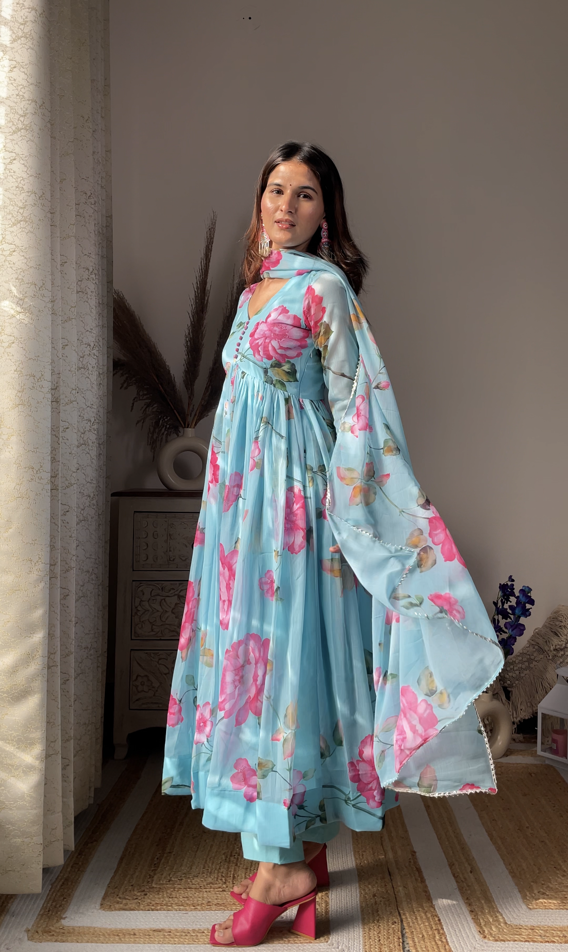 Sky Anarkali Set