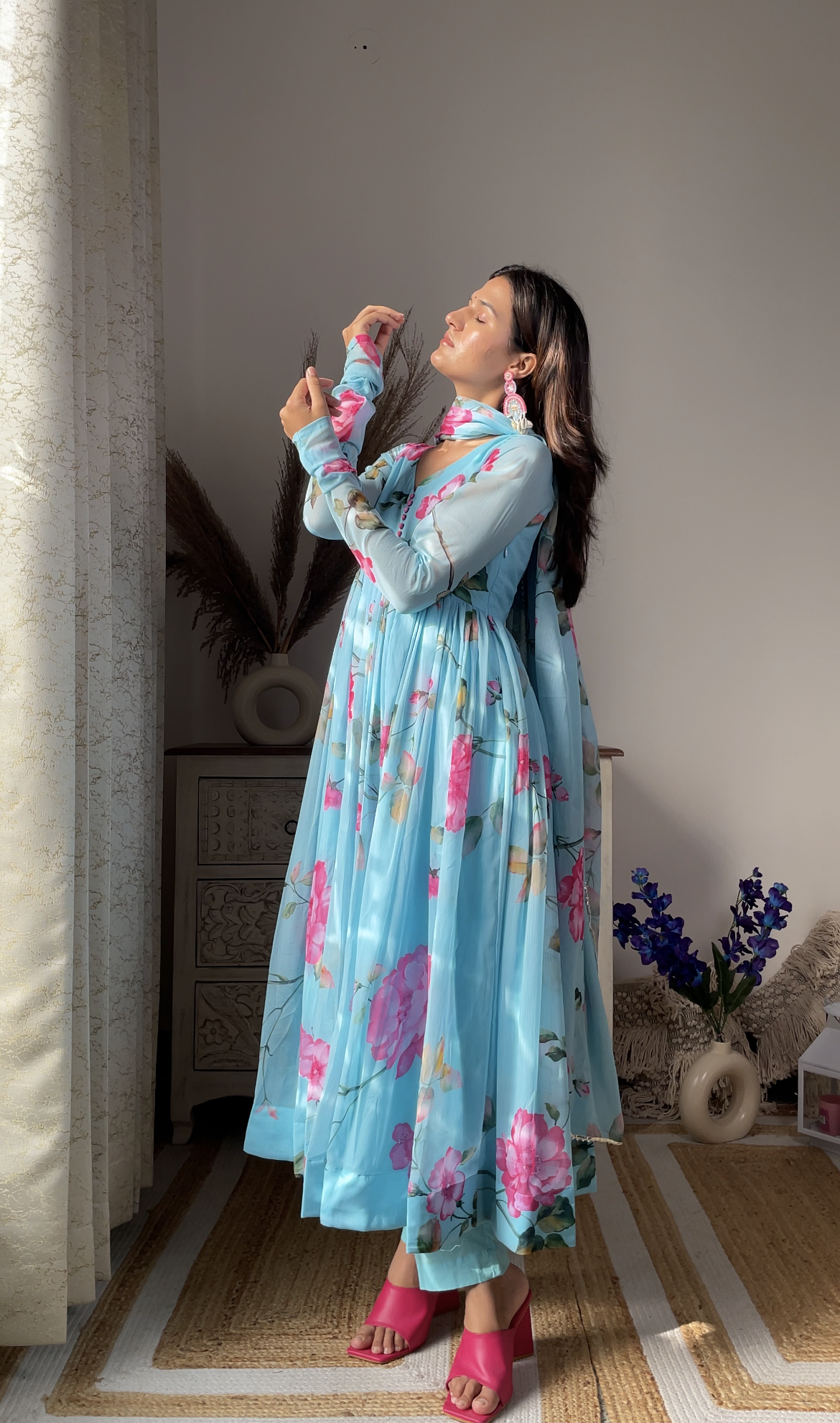 Sky Anarkali Set