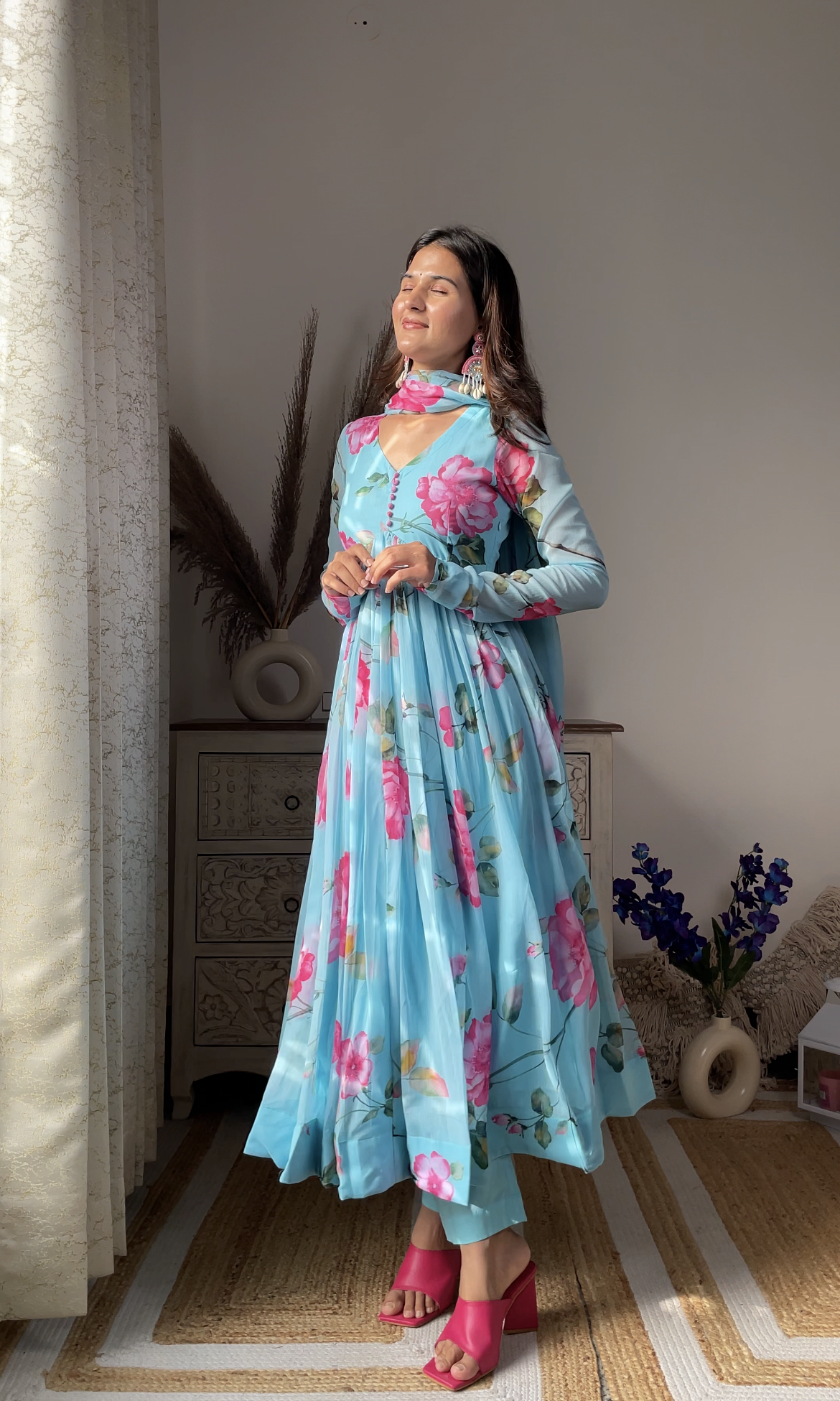 Sky Anarkali Set