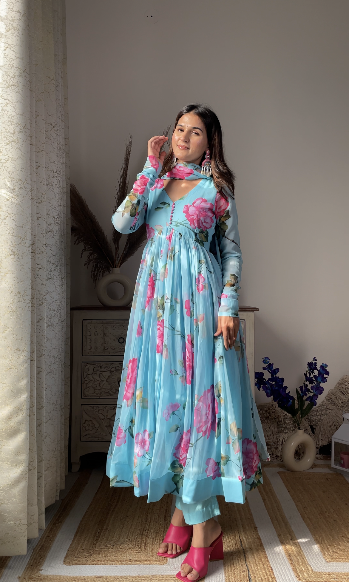 Sky Anarkali Set