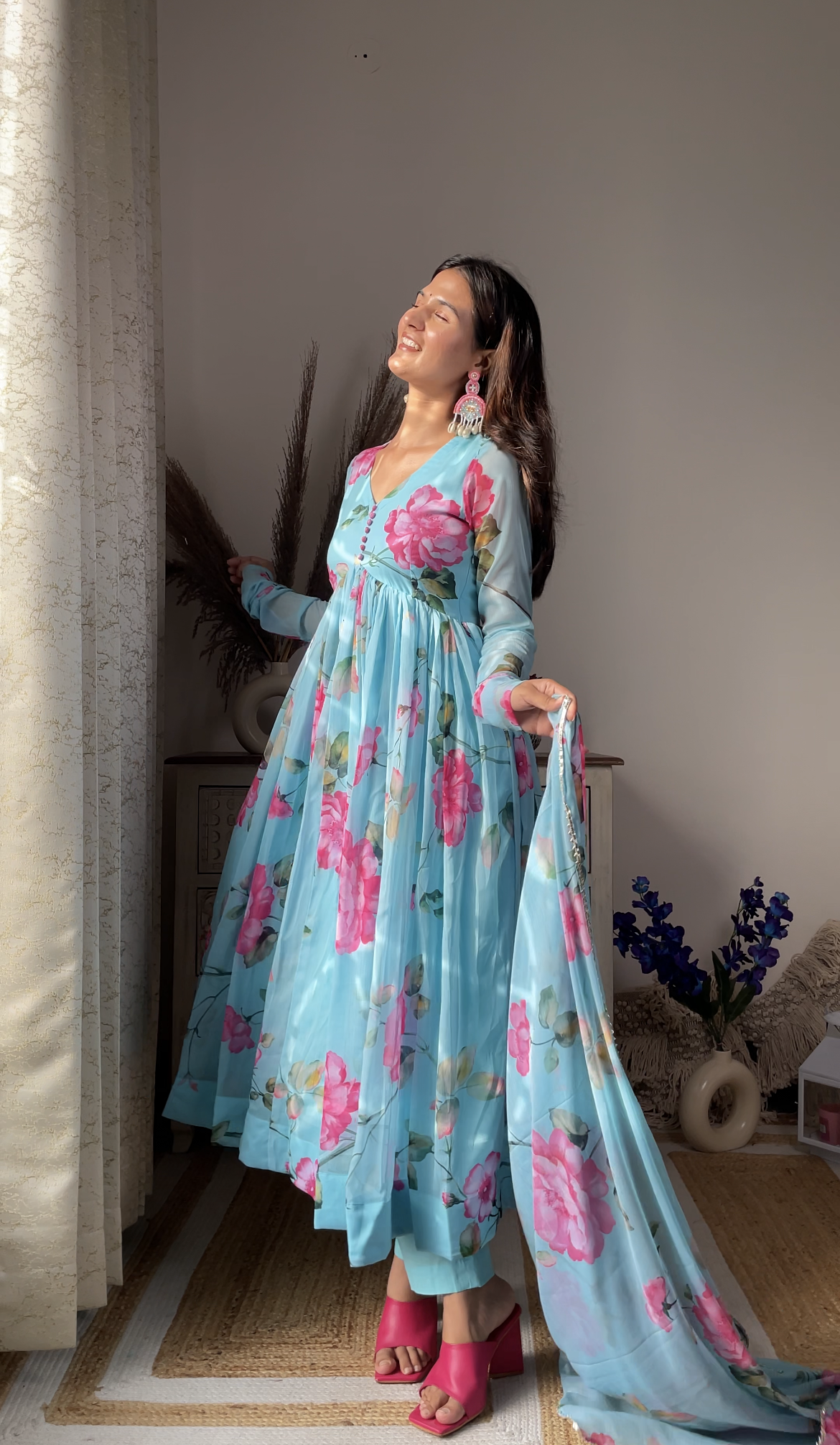 Sky Anarkali Set