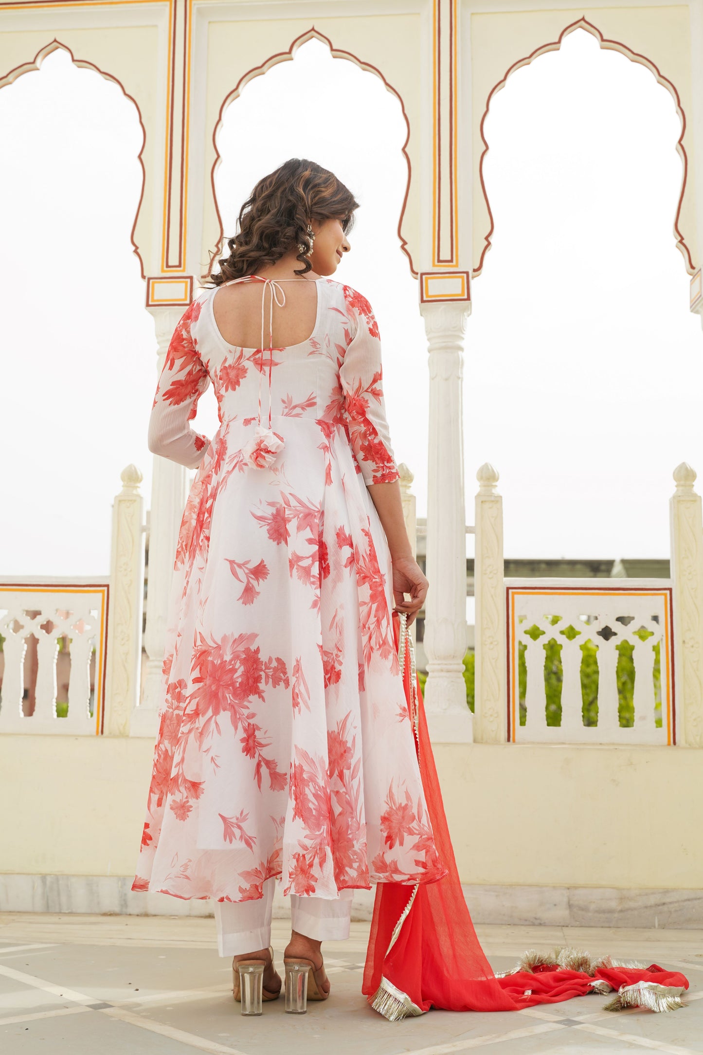 White Kesari Floral Anarkali