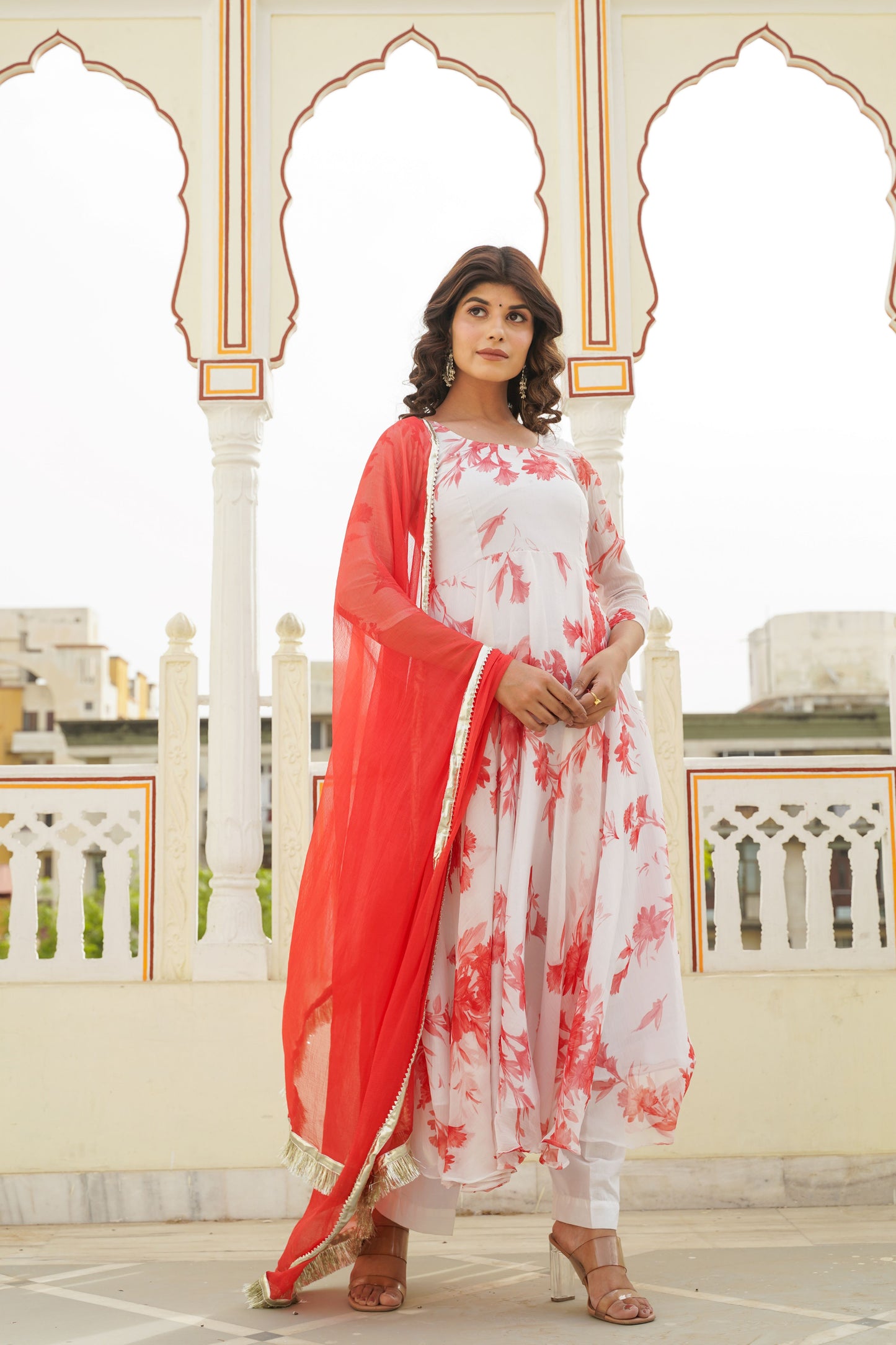 White Kesari Floral Anarkali