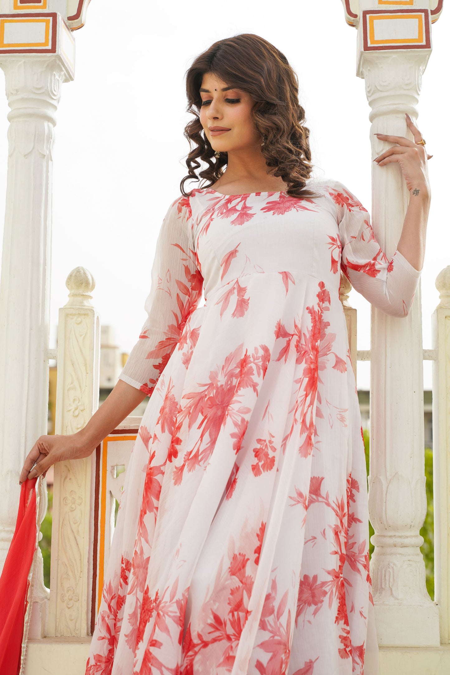 White Kesari Floral Anarkali