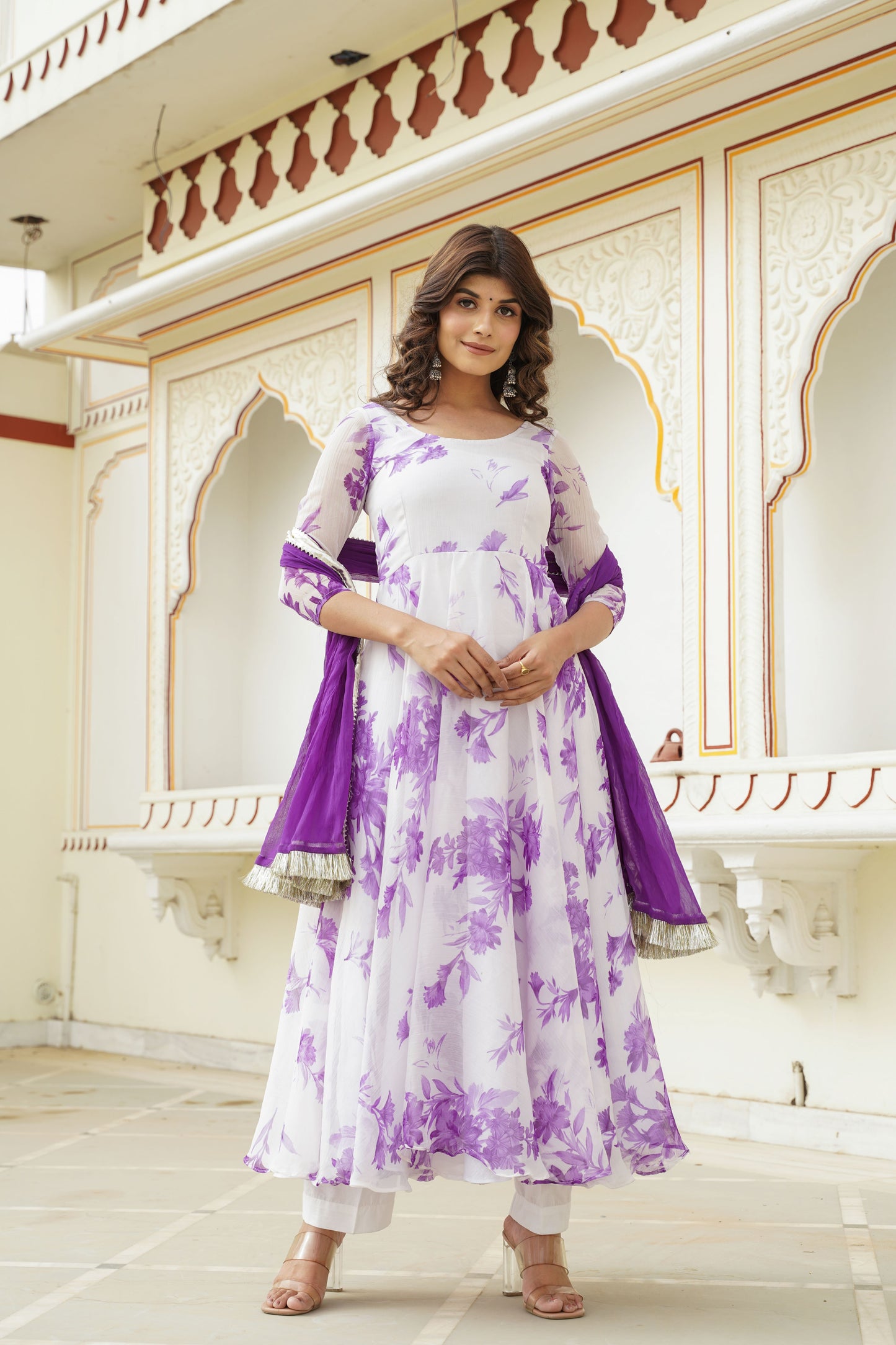 White Lavender Floral Anarkali