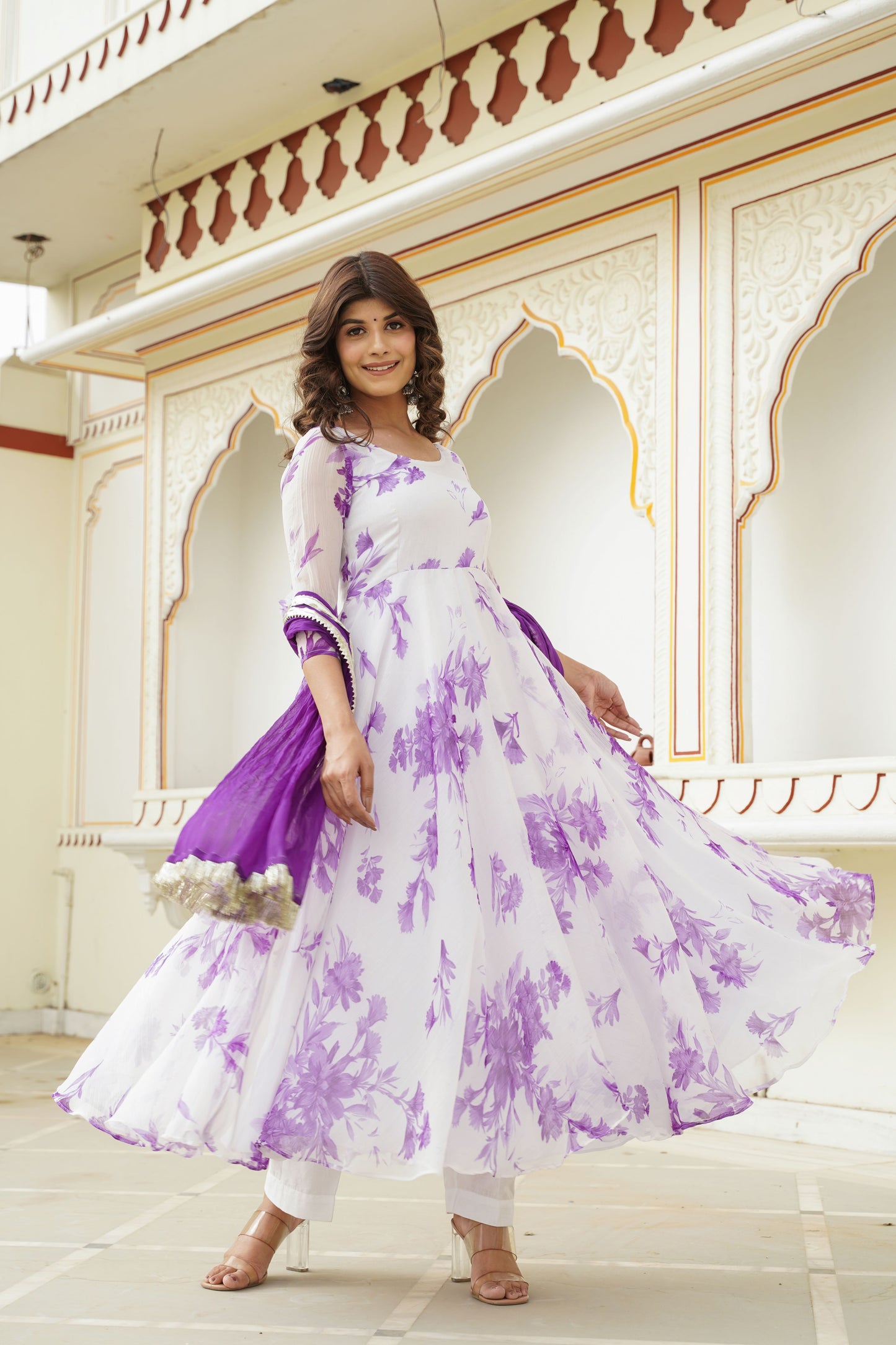 White Lavender Floral Anarkali