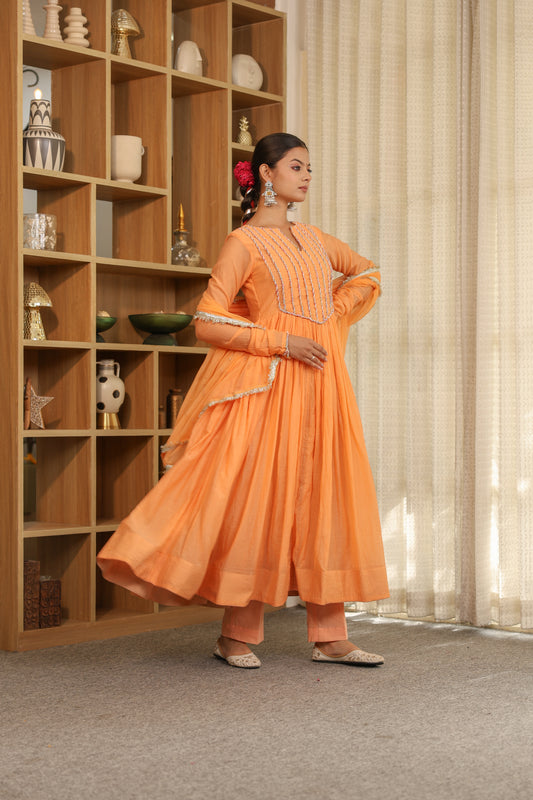 Gulnar Peach Anarkali  Set