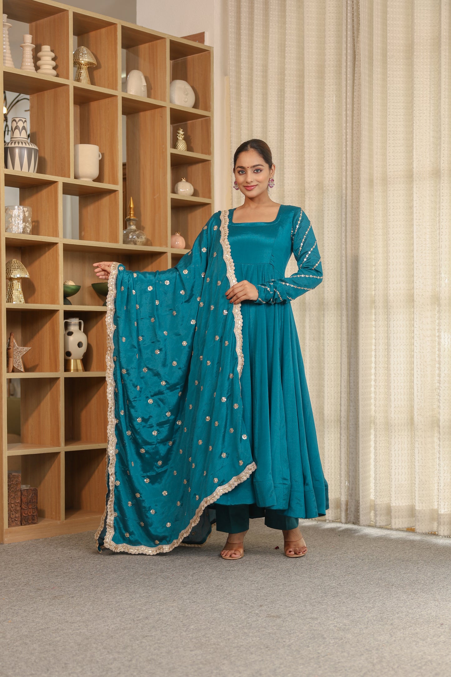Zehra Teal Anarkali Set