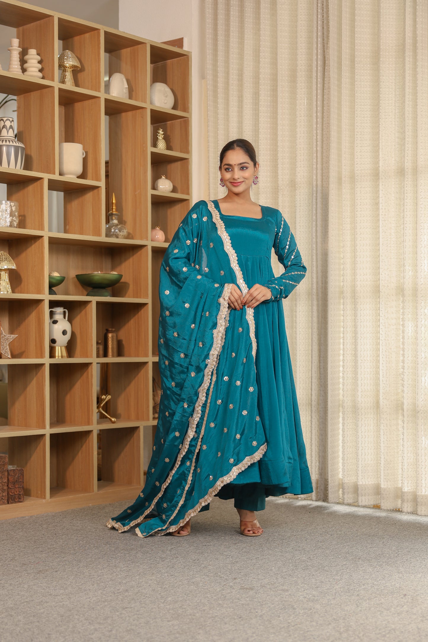 Zehra Teal Anarkali Set