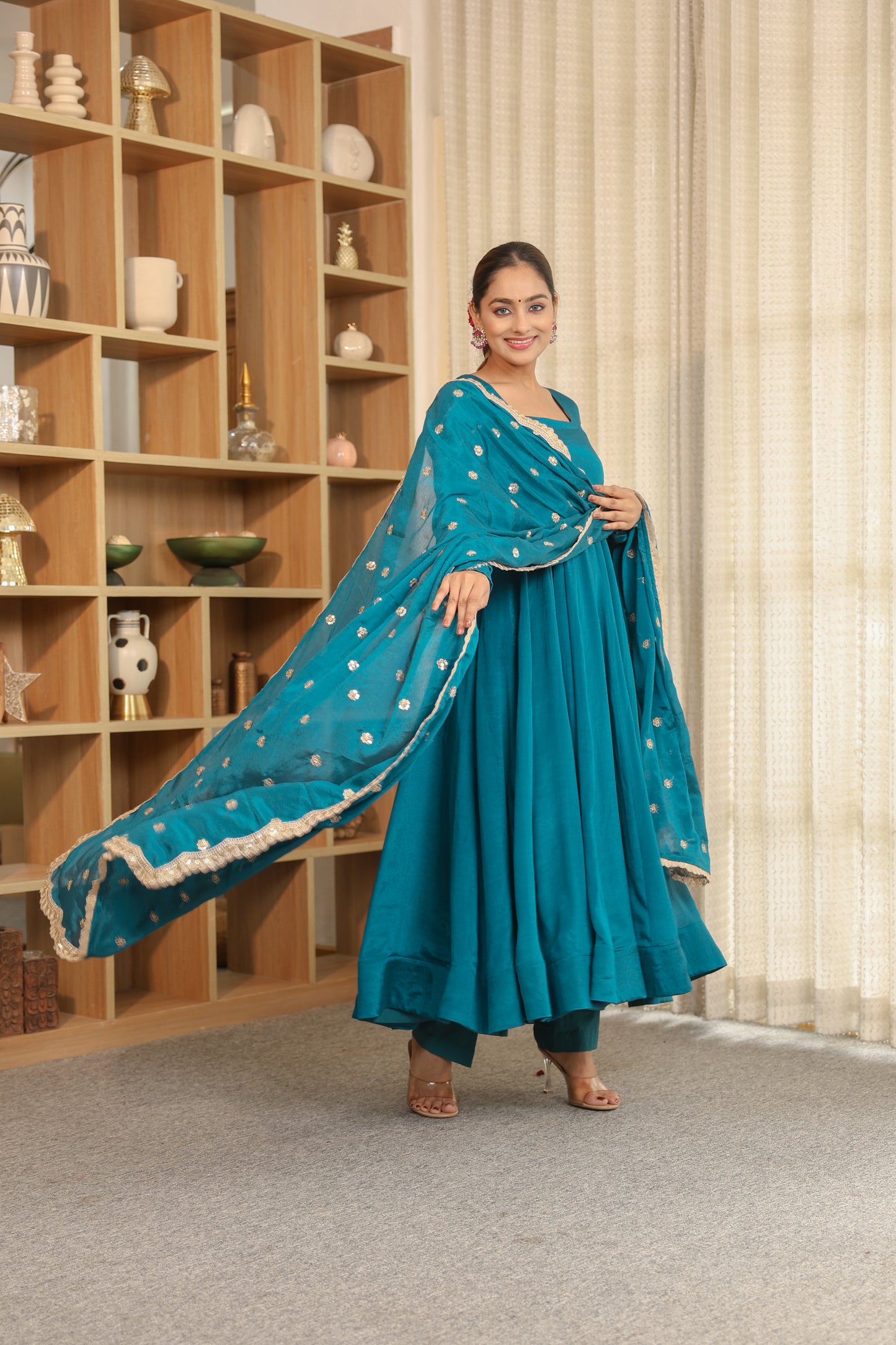 Zehra Teal Anarkali Set