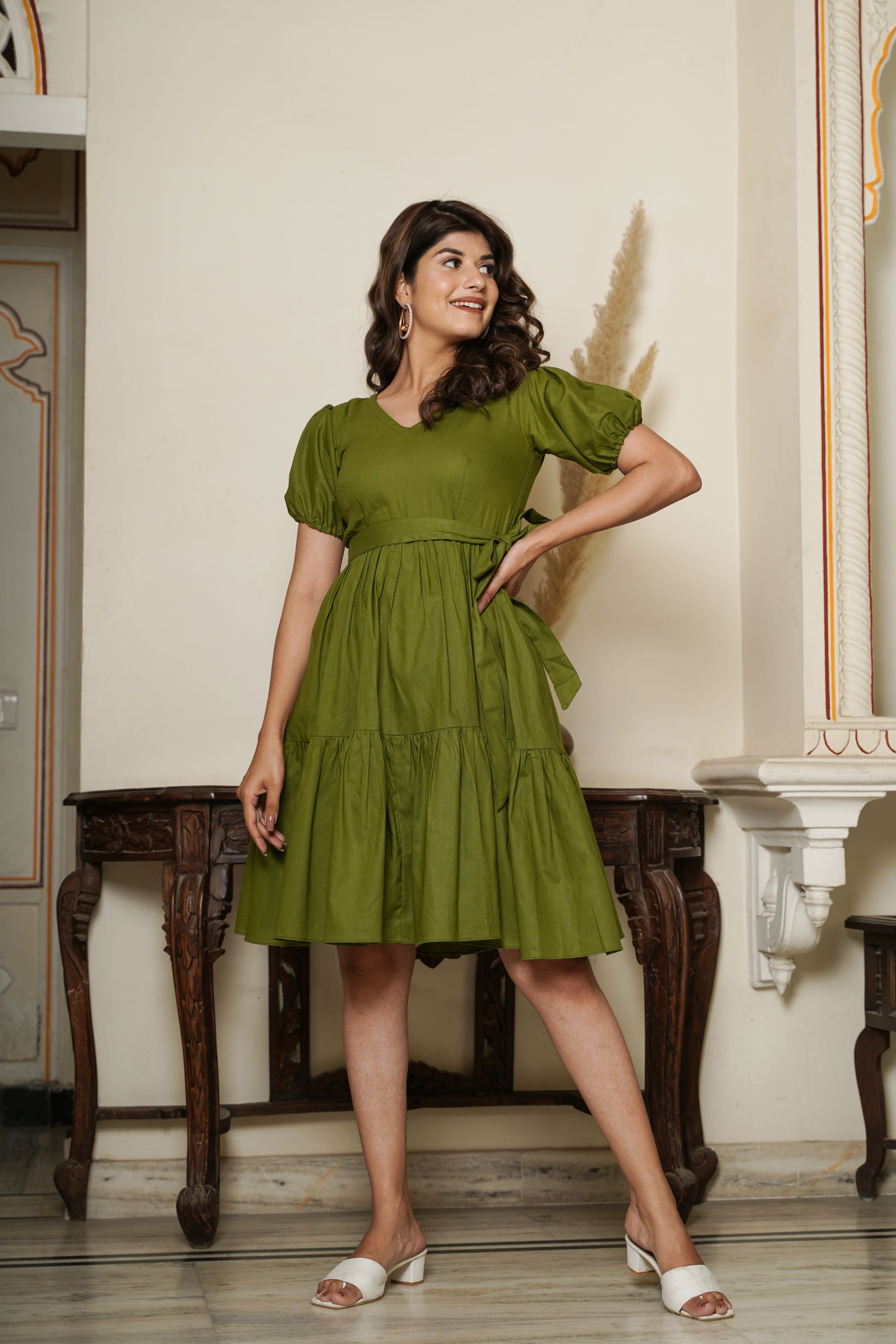 Olive Green Dress Bonica Jaipur Olive Green Dress Bonica Jaipur