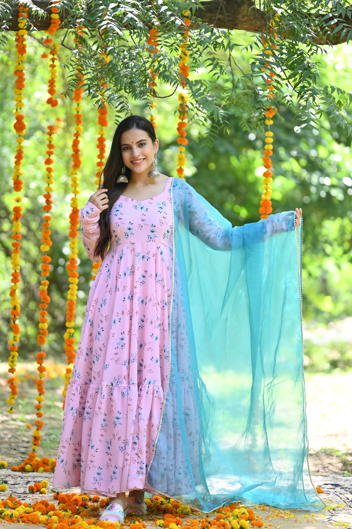 Pale Pink Floral Anarkali