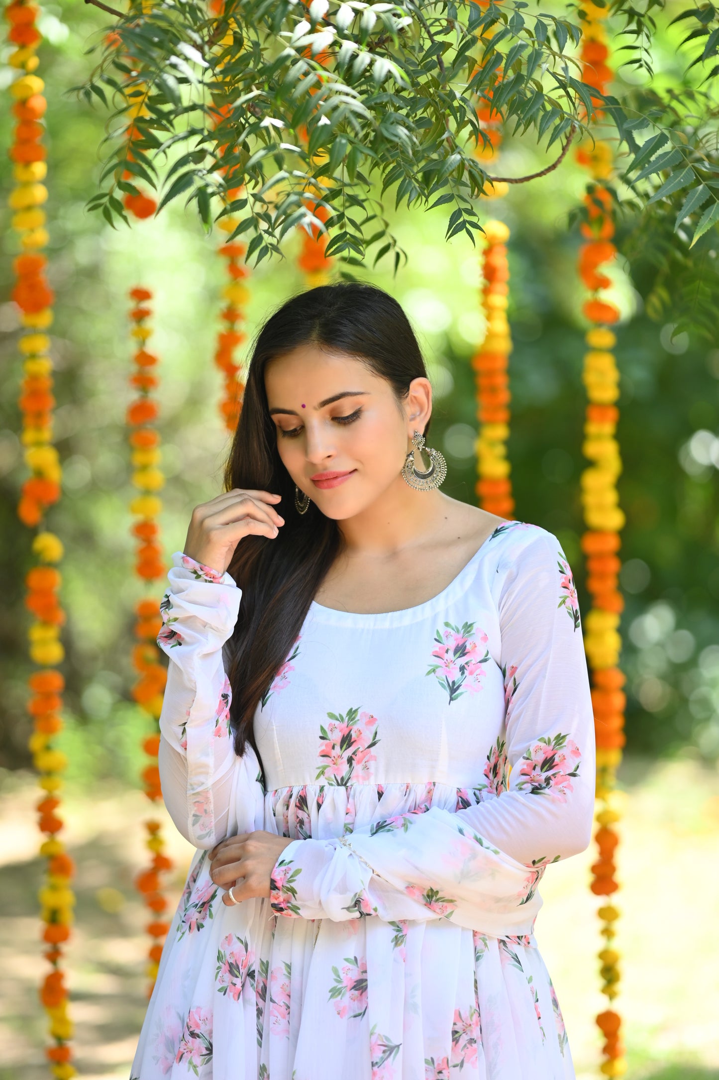 White Flower Bunch Anarkali