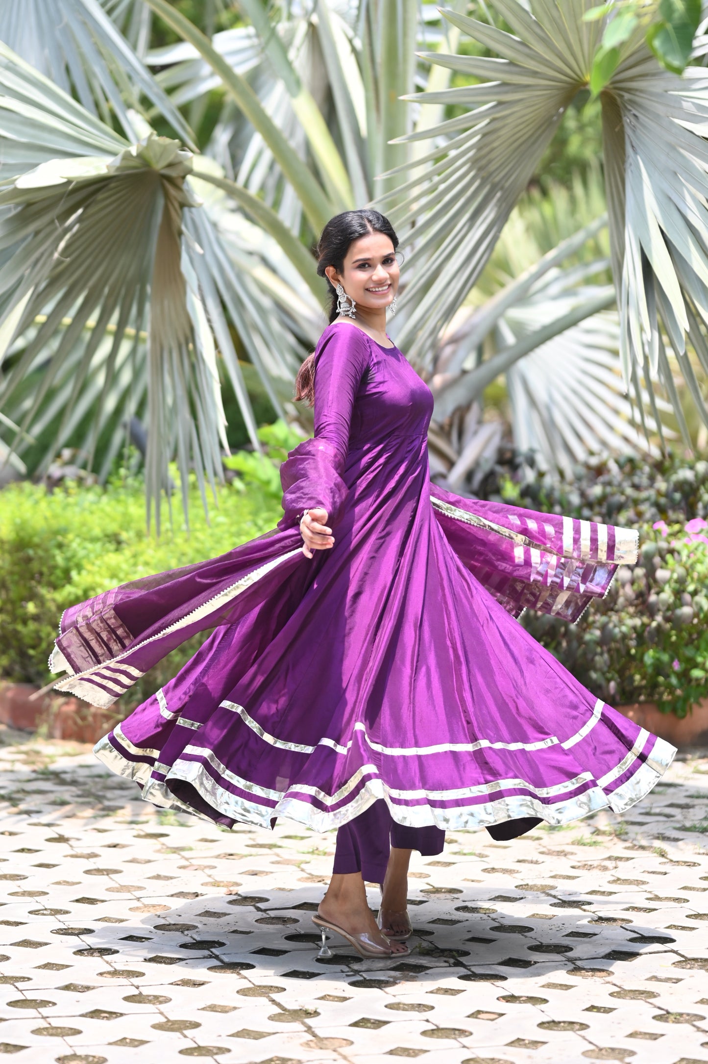 Deep Purple Anarkali Set