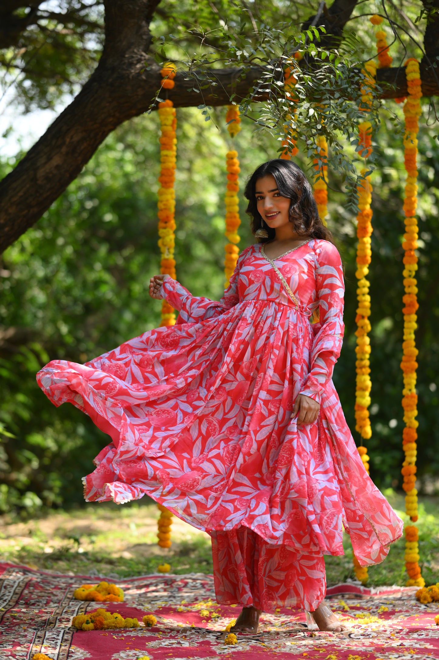 Red Printed Anarkali