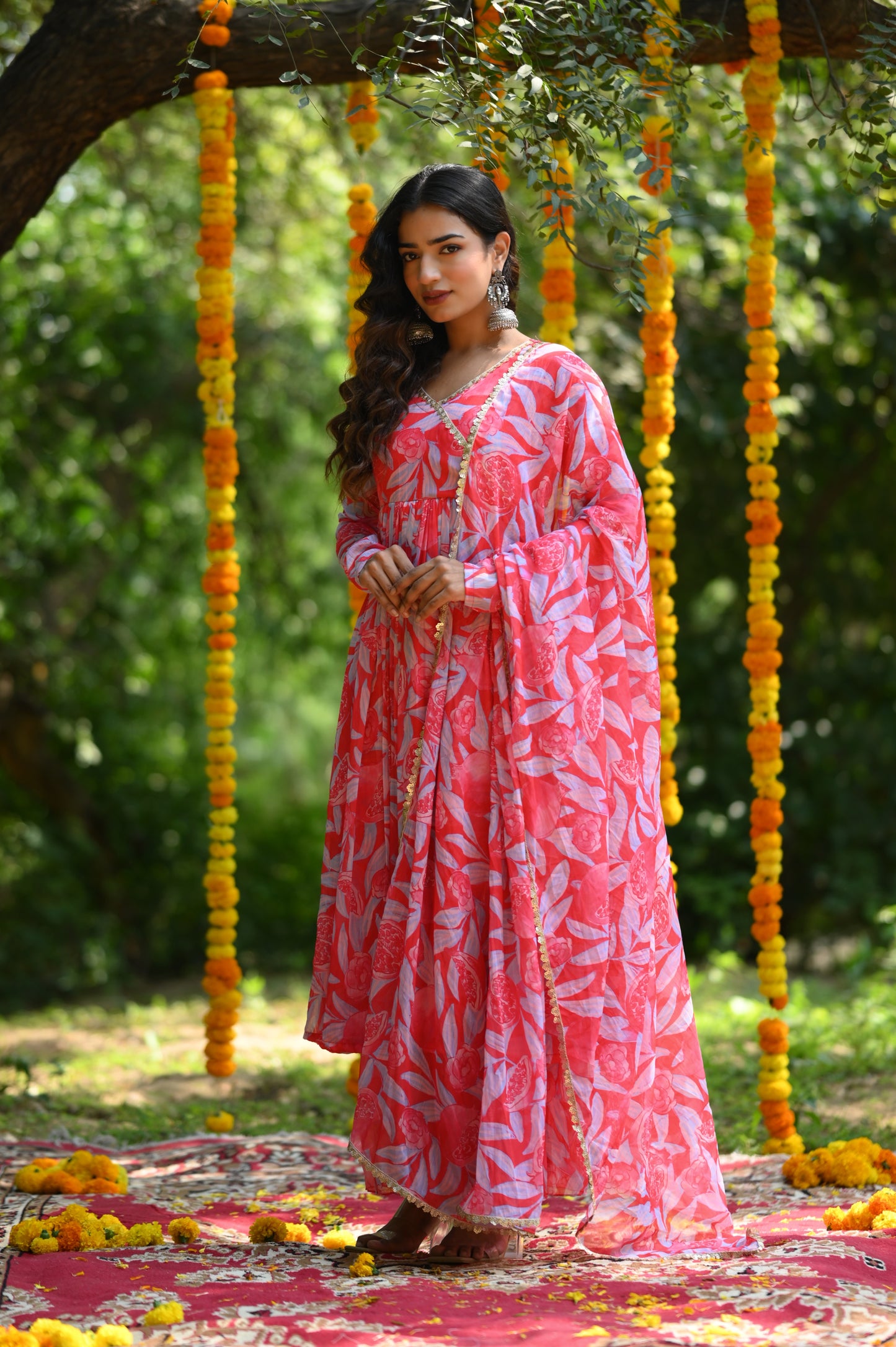 Red Printed Anarkali