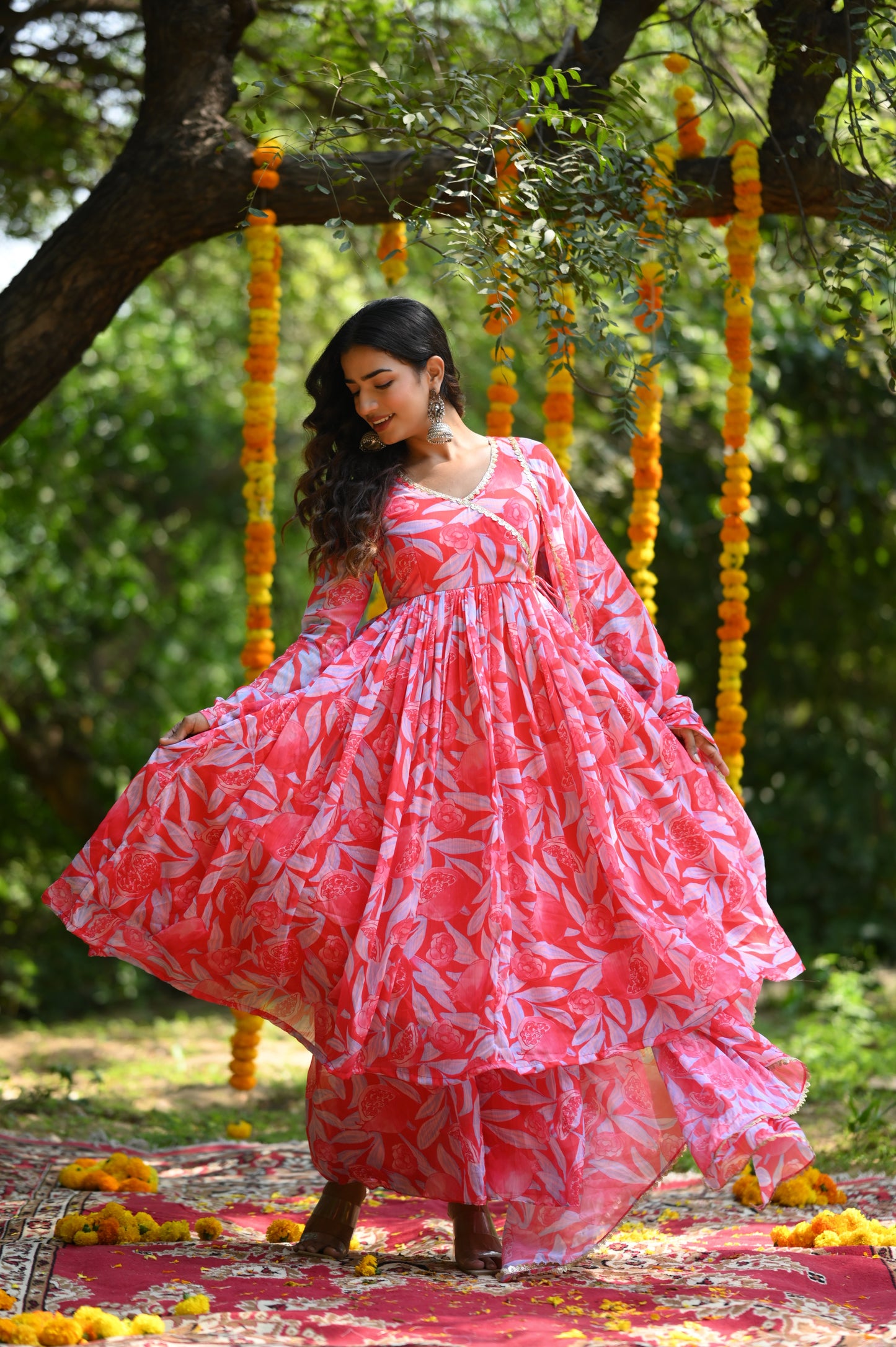 Red Printed Anarkali