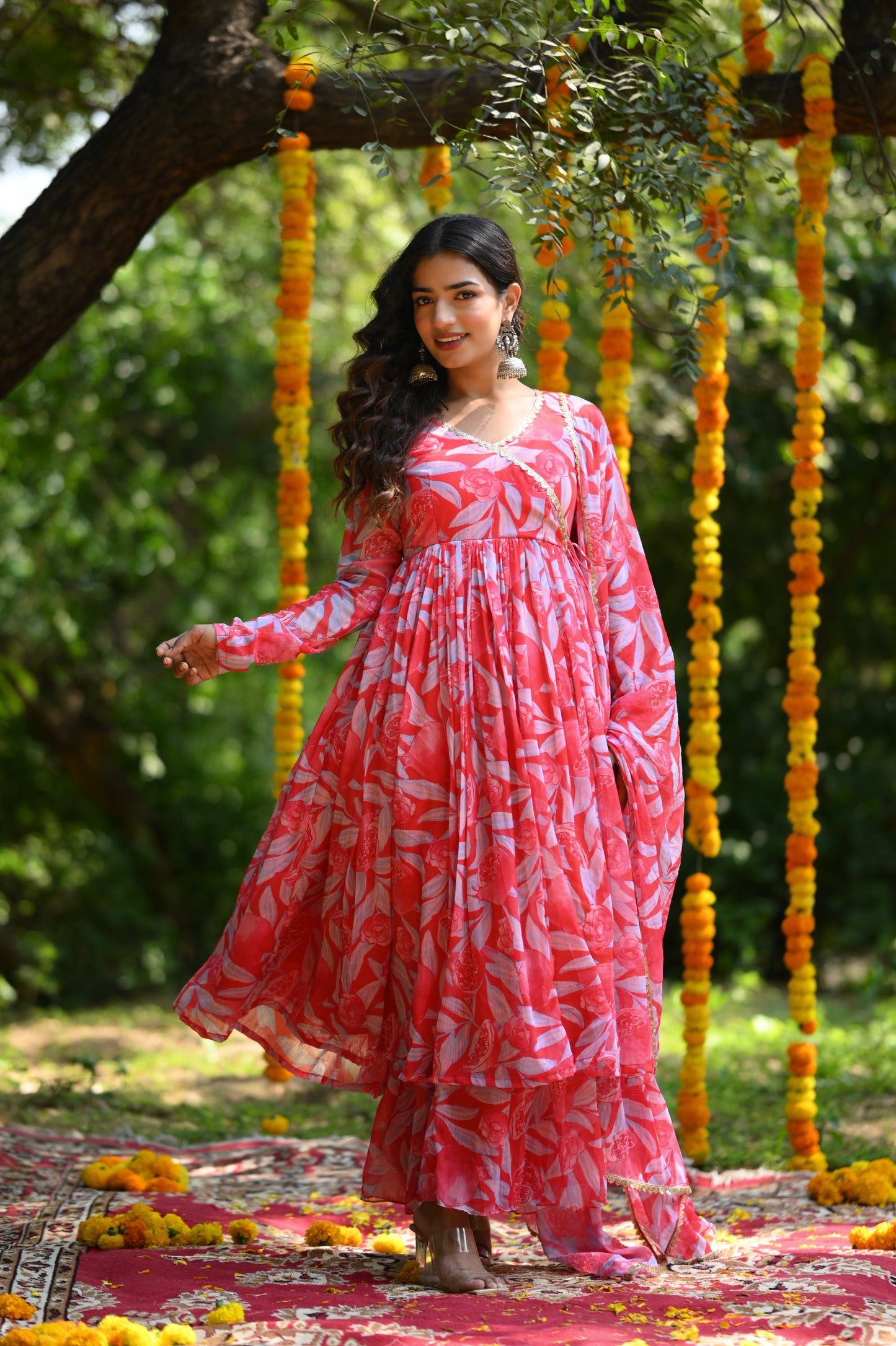 Red Printed Anarkali