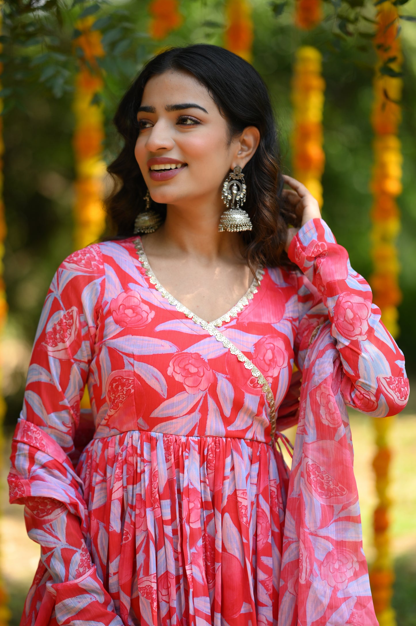 Red Printed Anarkali