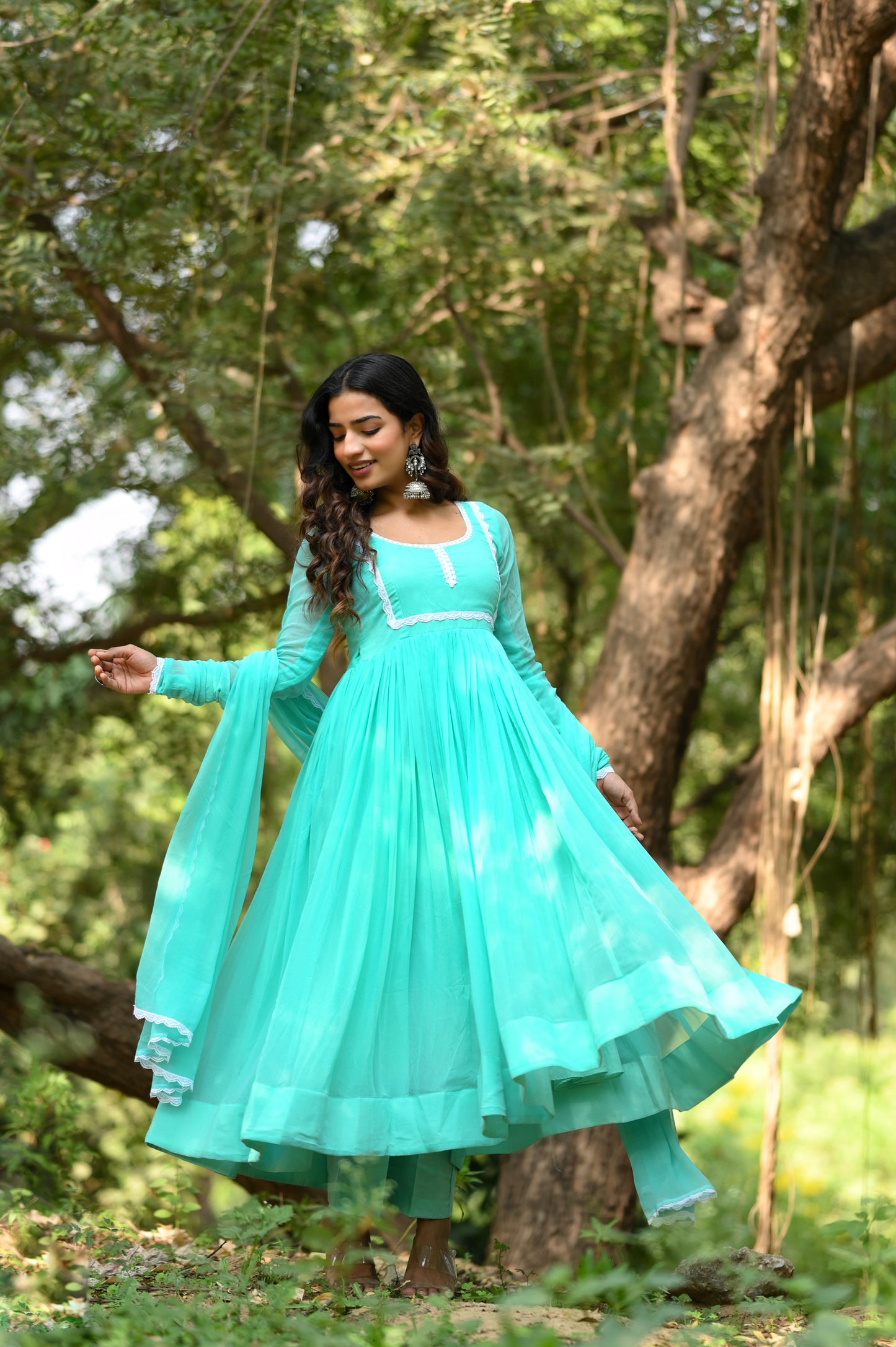 Cyan Anarkali Set