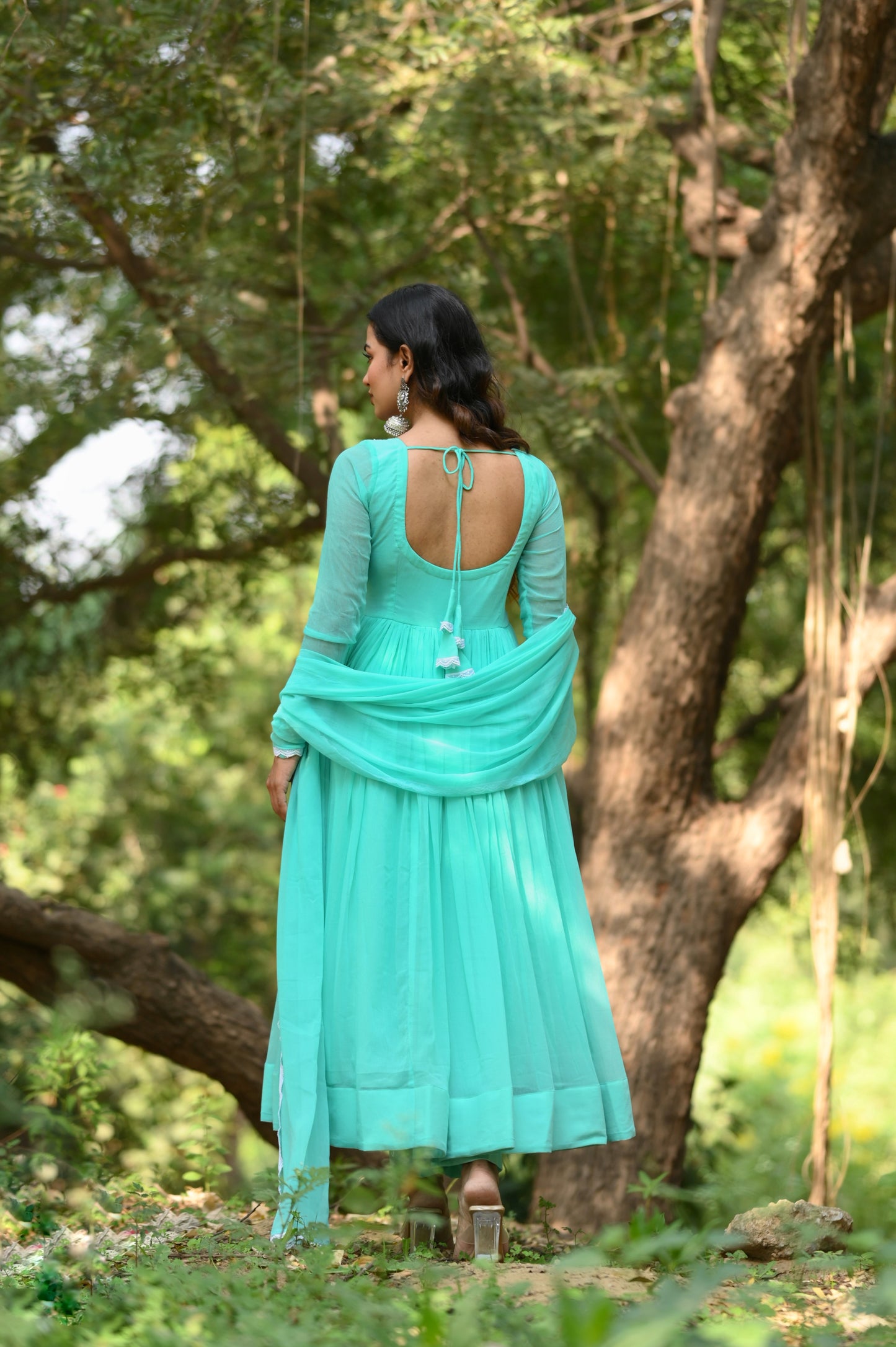 Cyan Anarkali Set