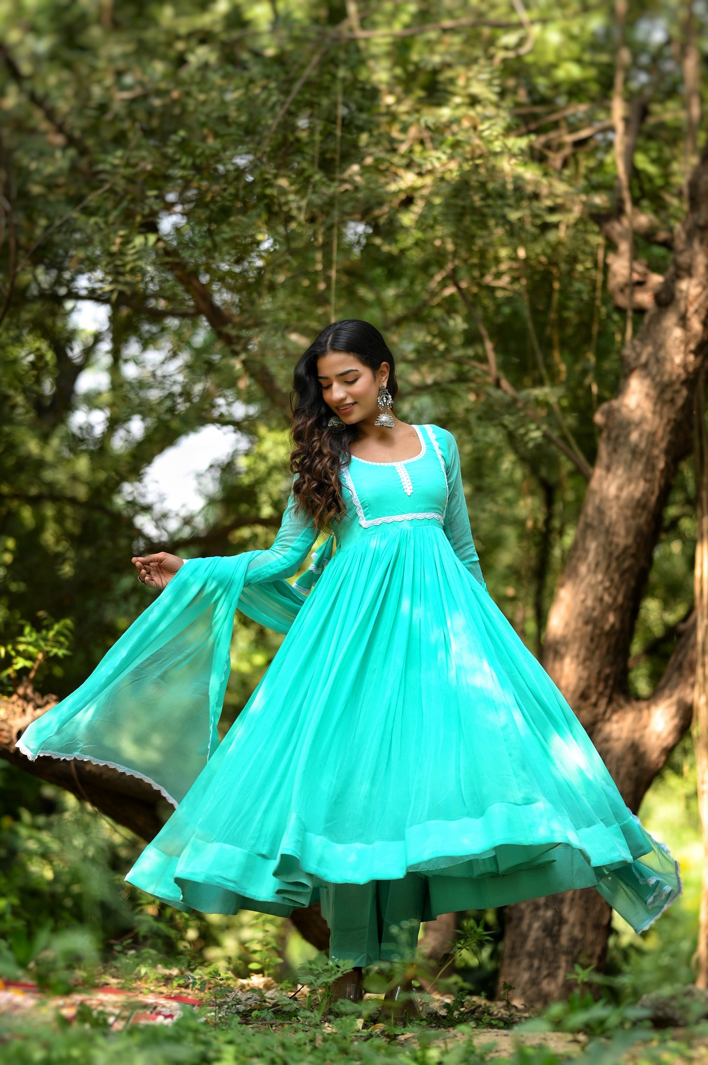 Cyan Anarkali Set