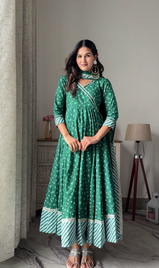 Green Bandhej Anarkali