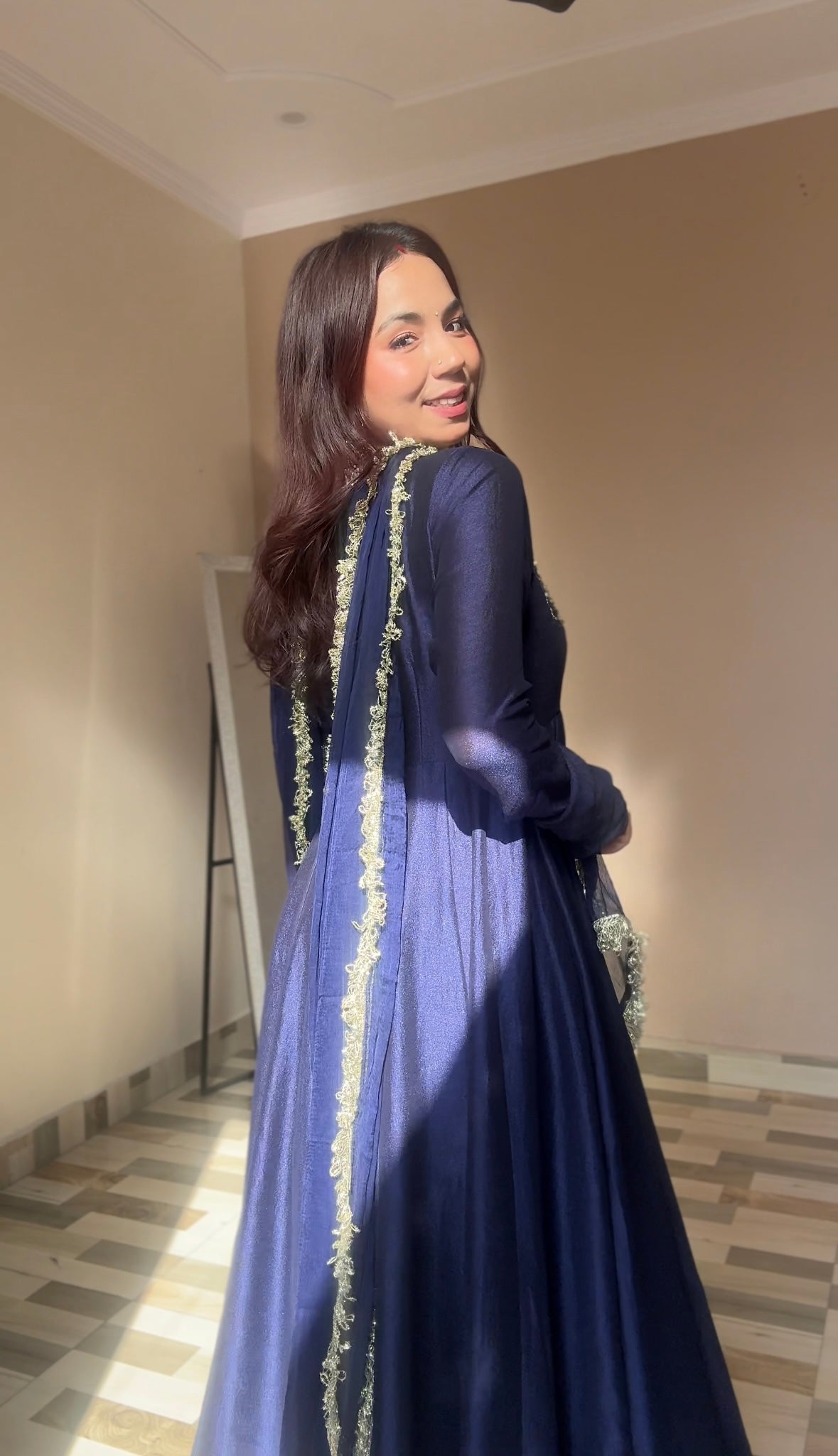 Navy Blue Anarkali Set