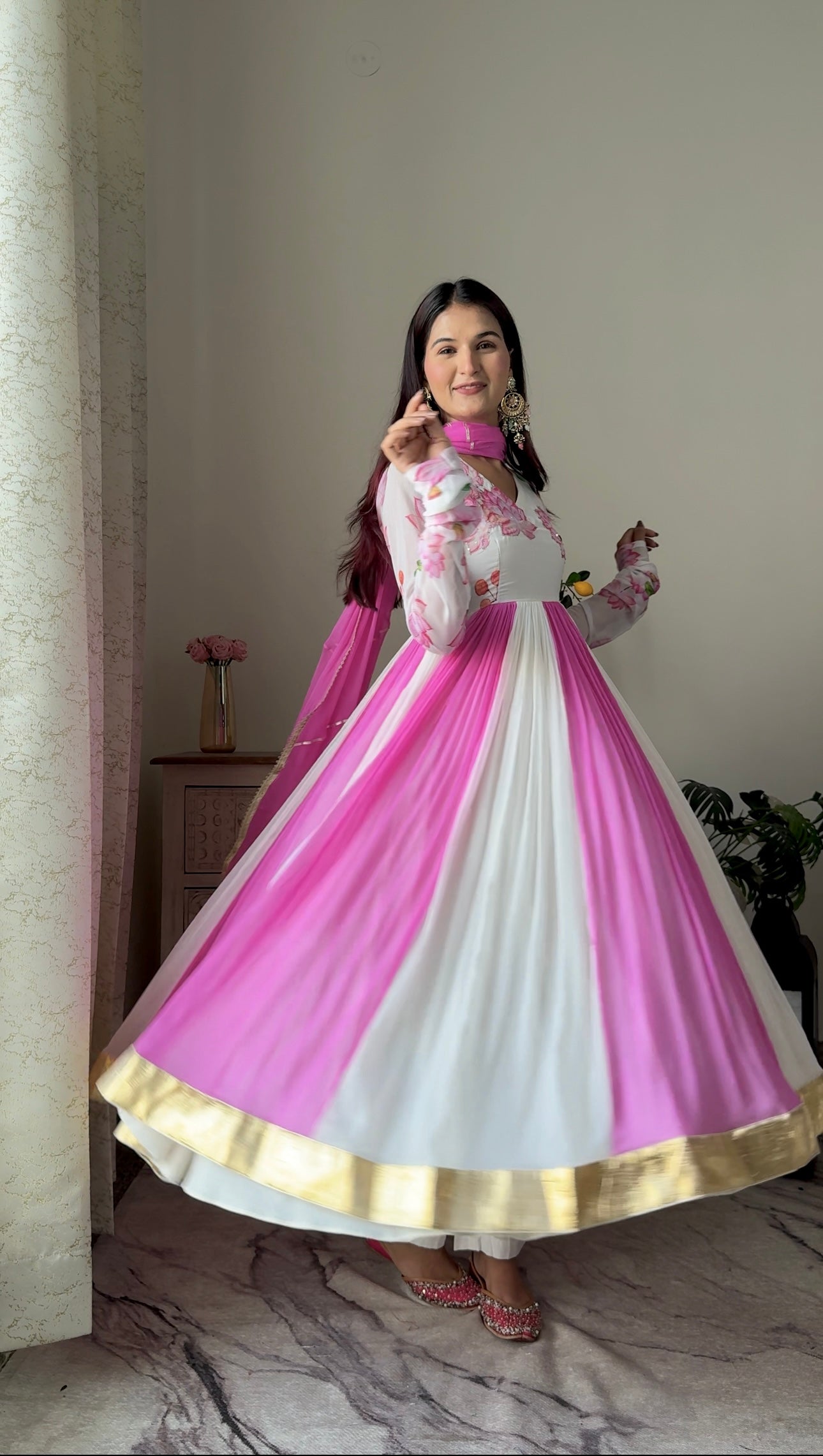 Lotus Printed Anarkali