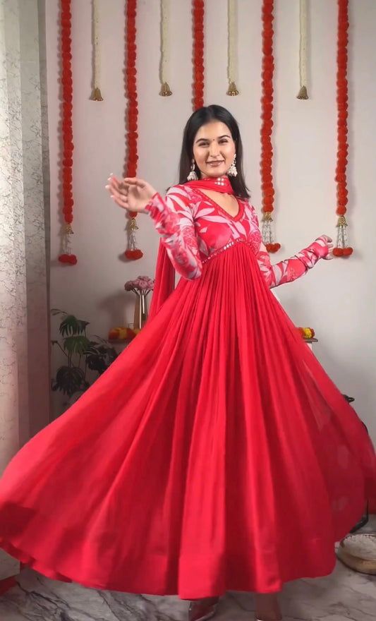 Red Anarkali Set