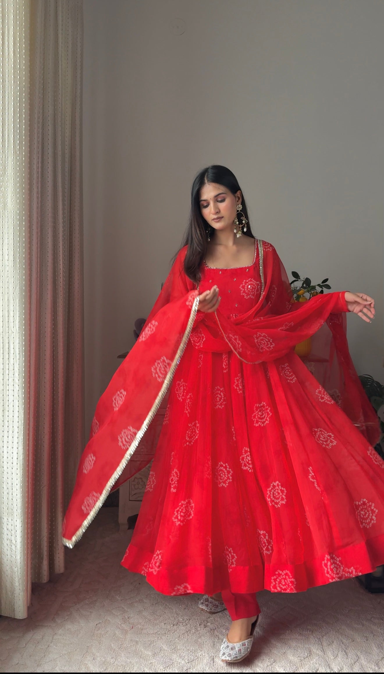 Red Bandhini Anarkali