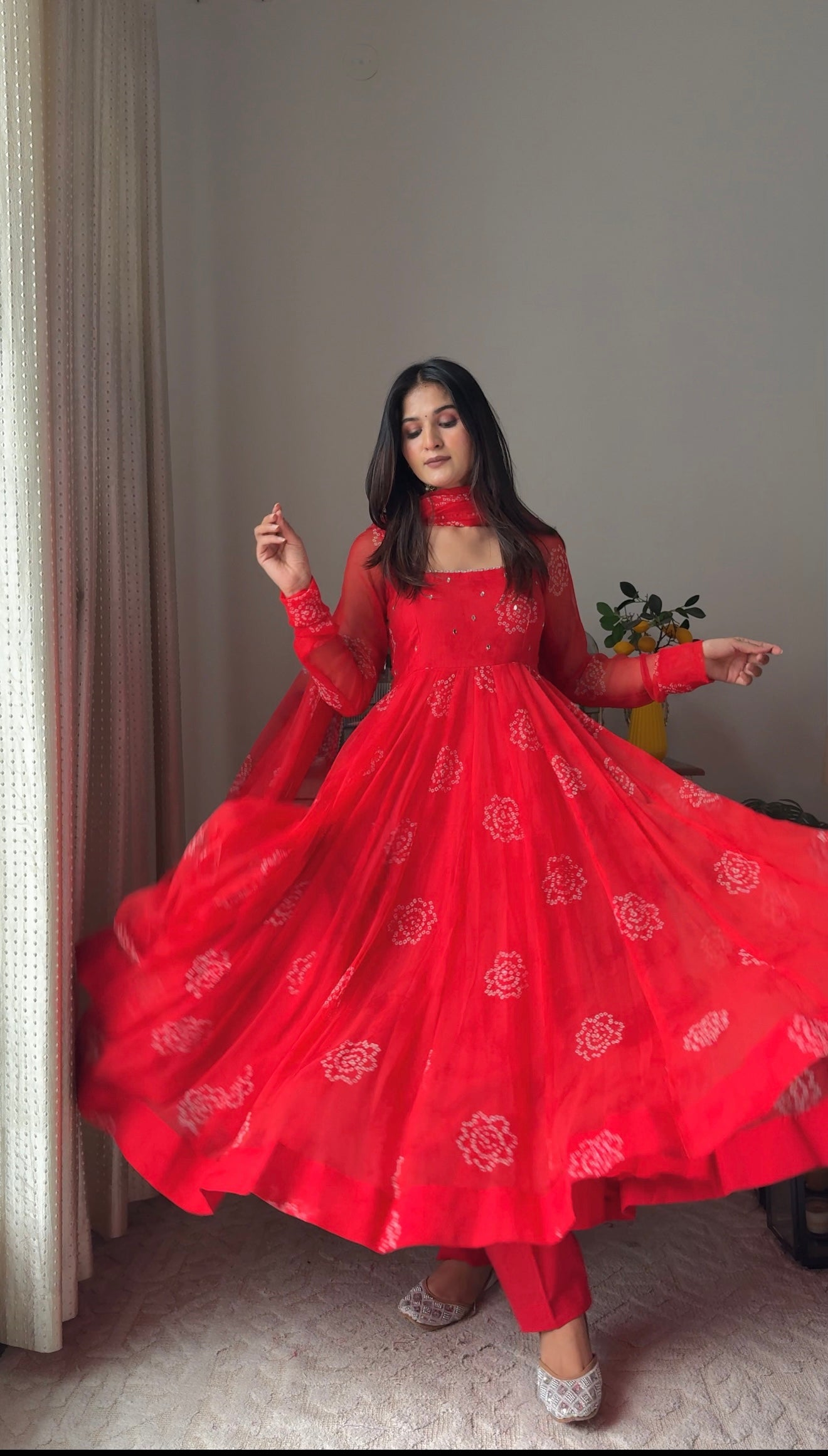 Red Bandhini Anarkali