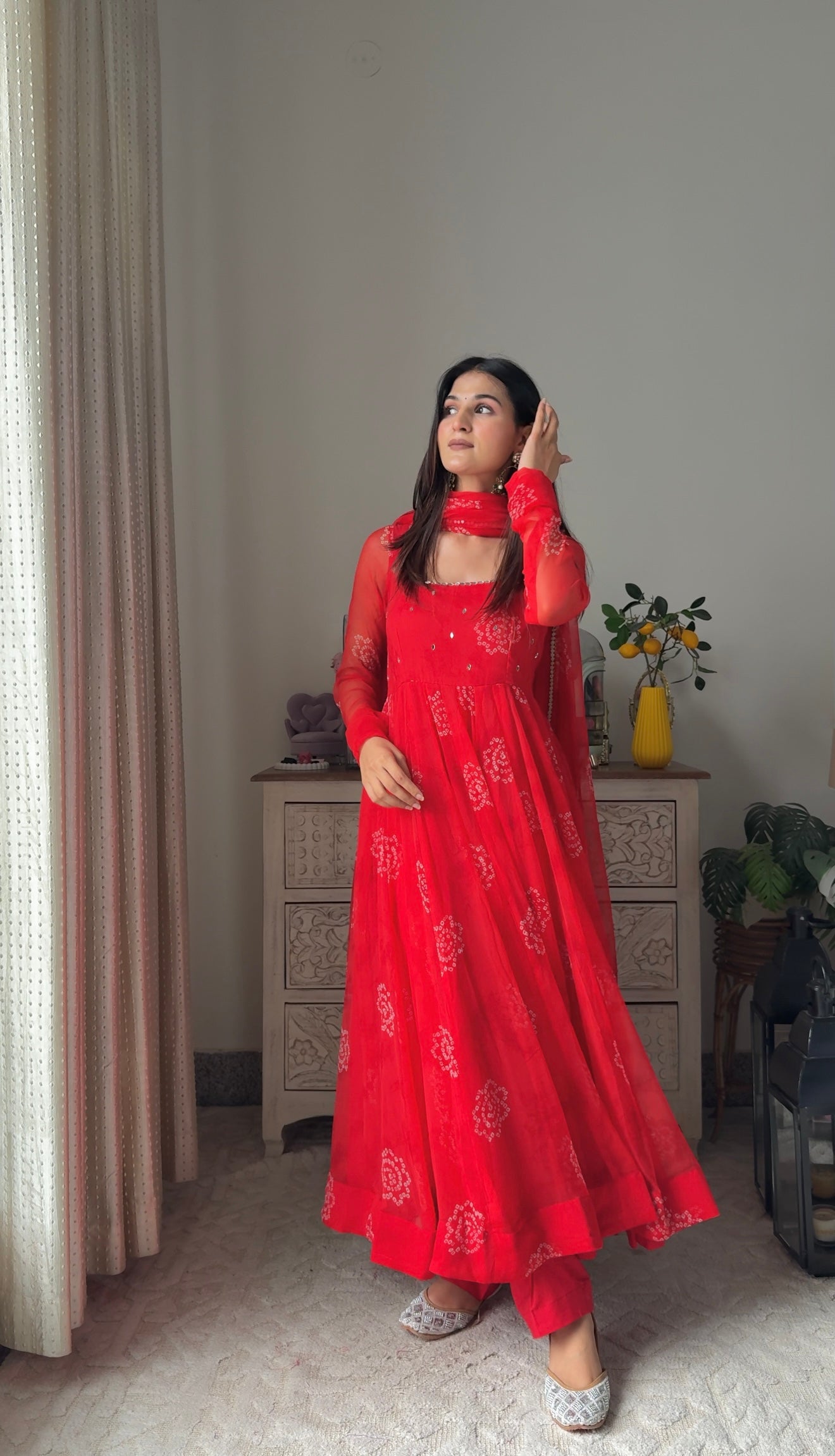 Red Bandhini Anarkali