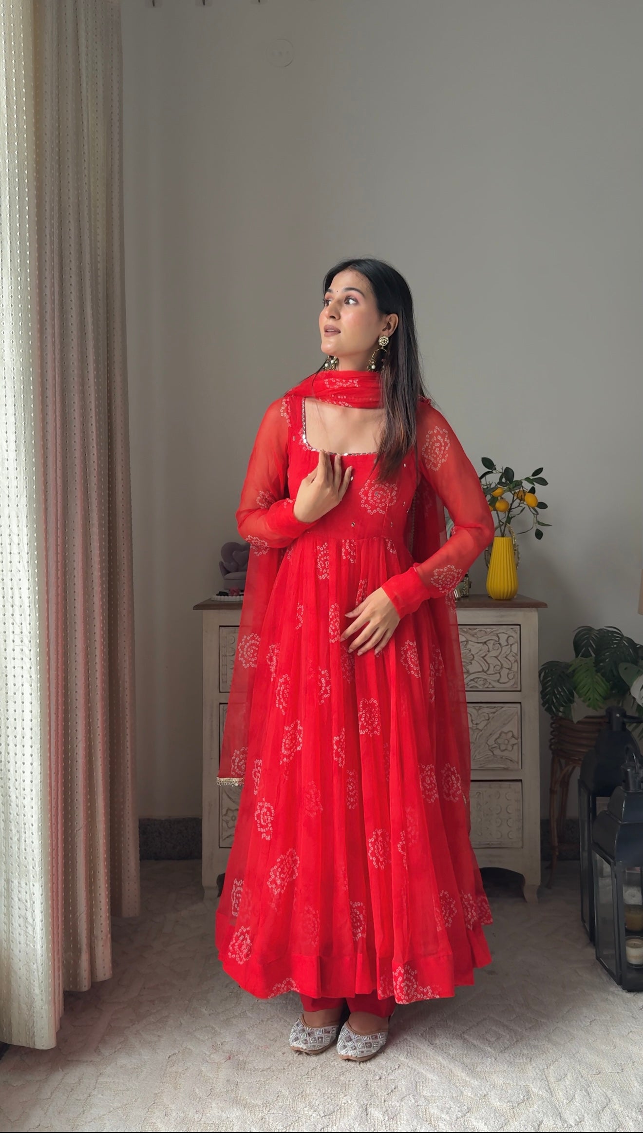 Red Bandhini Anarkali