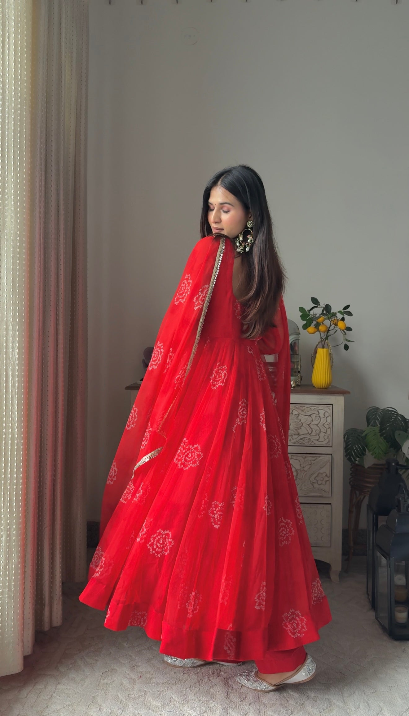 Red Bandhini Anarkali