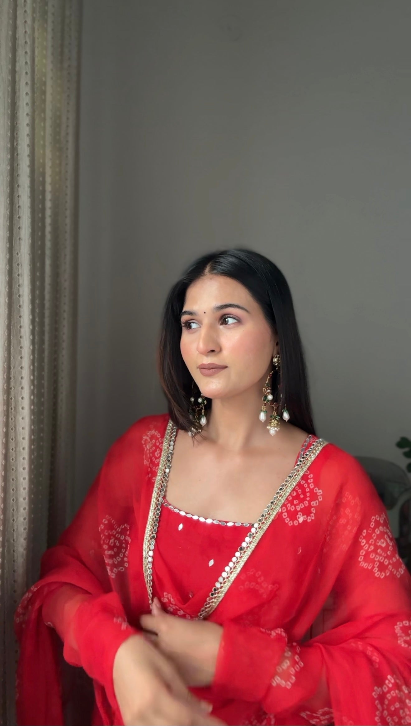 Red Bandhini Anarkali