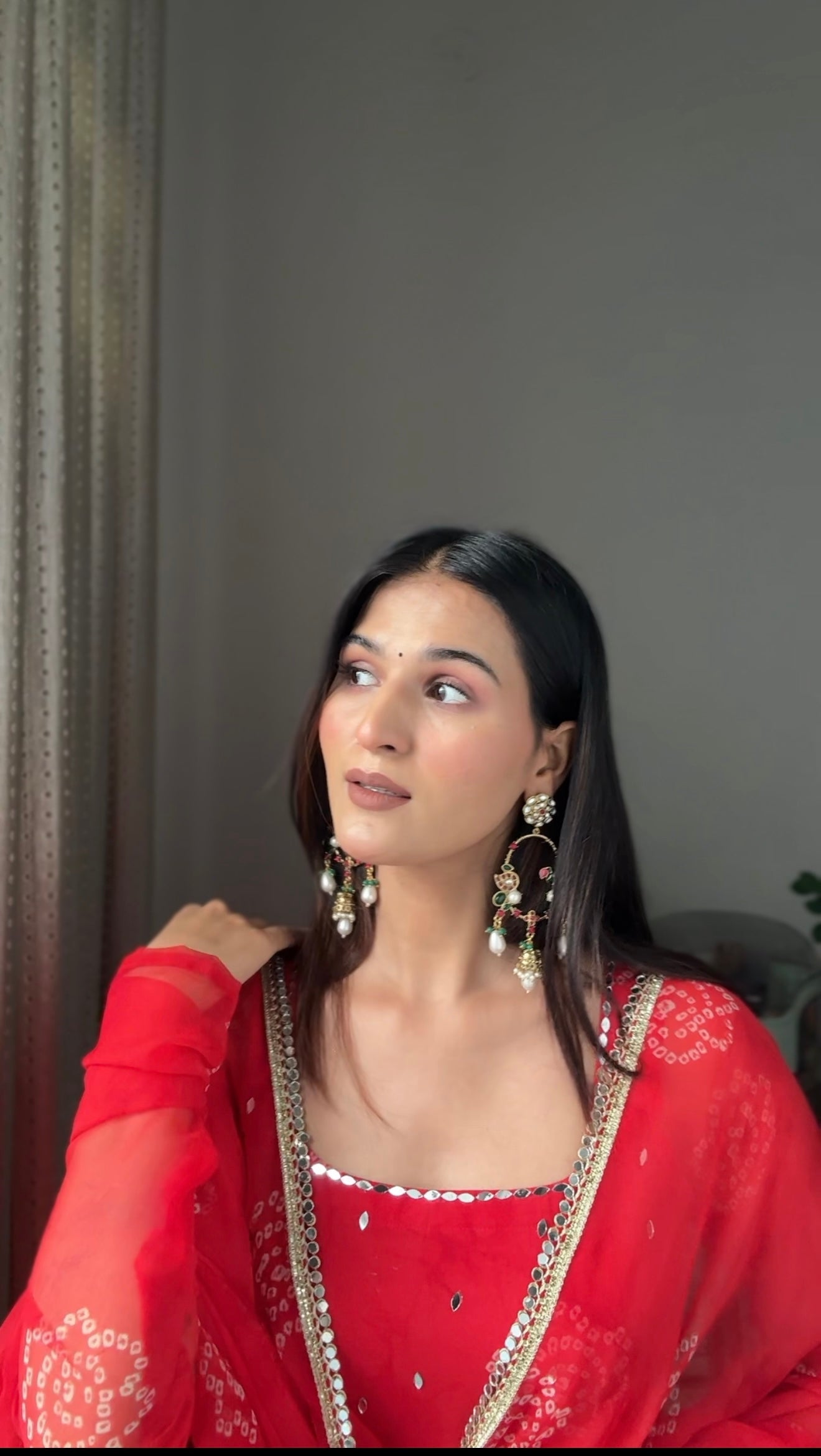 Red Bandhini Anarkali