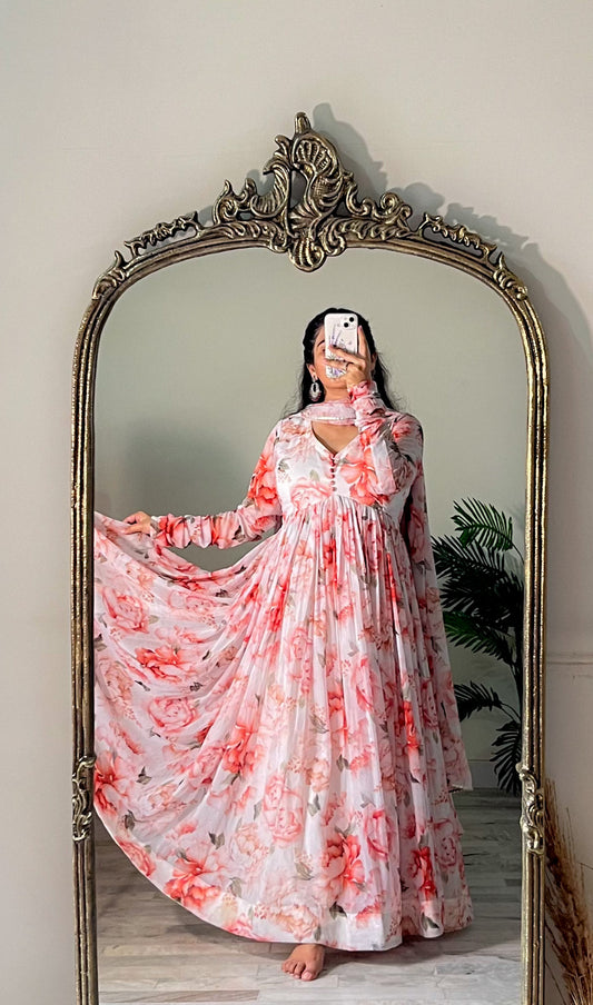 White floral Anarkali set